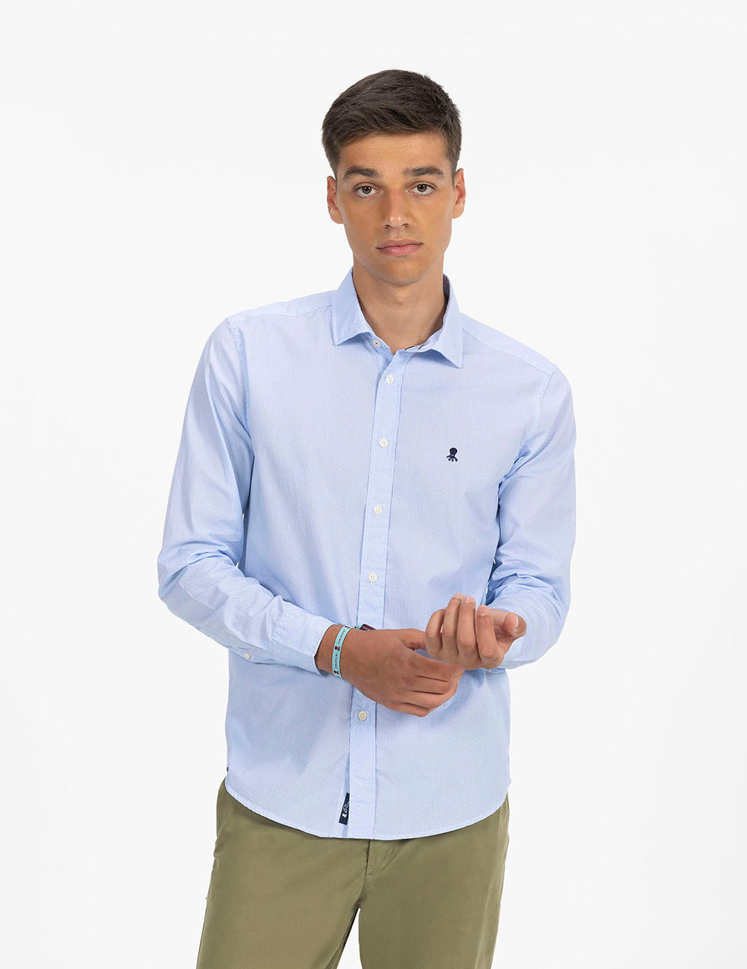 COBALT BLUE POPLIN MICRODRAWING SHIRT