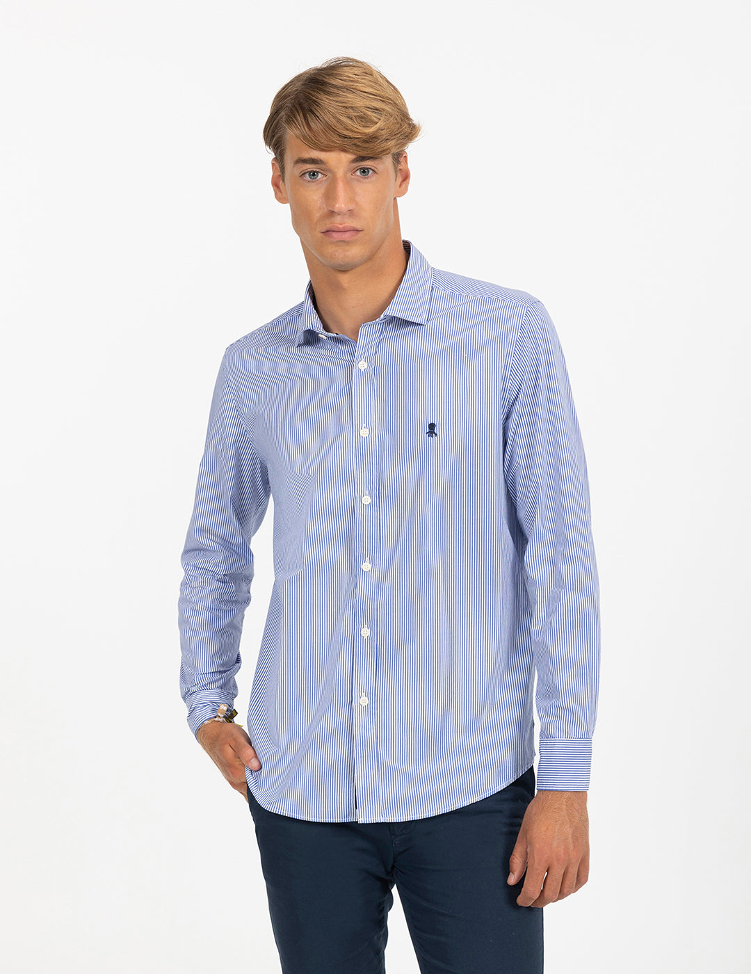 LOIRA ROYAL BLUE POPLIN STRIPED SHIRT