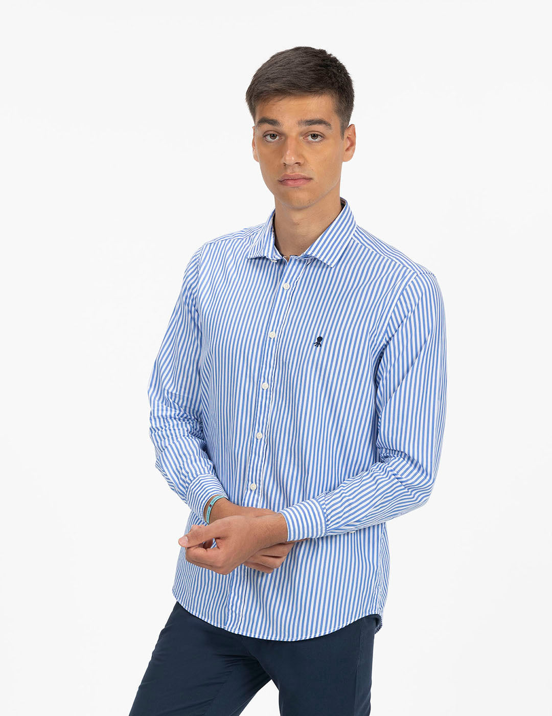 ROYAL BLUE POPLIN WIDE STRIPED SHIRT