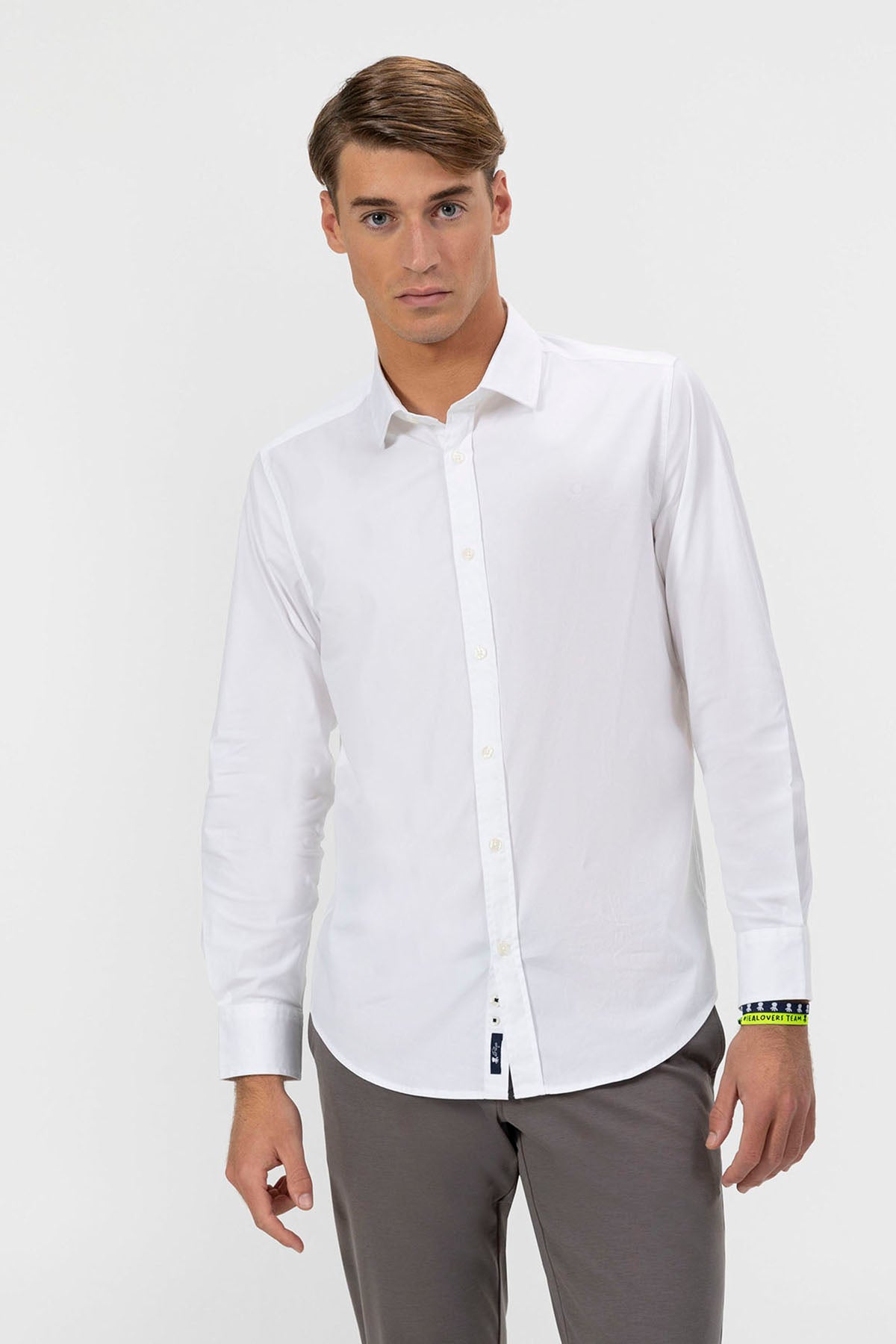 CAMISA CUELLO ITALIANO POPELIN ELASTICO BLANCO PURO