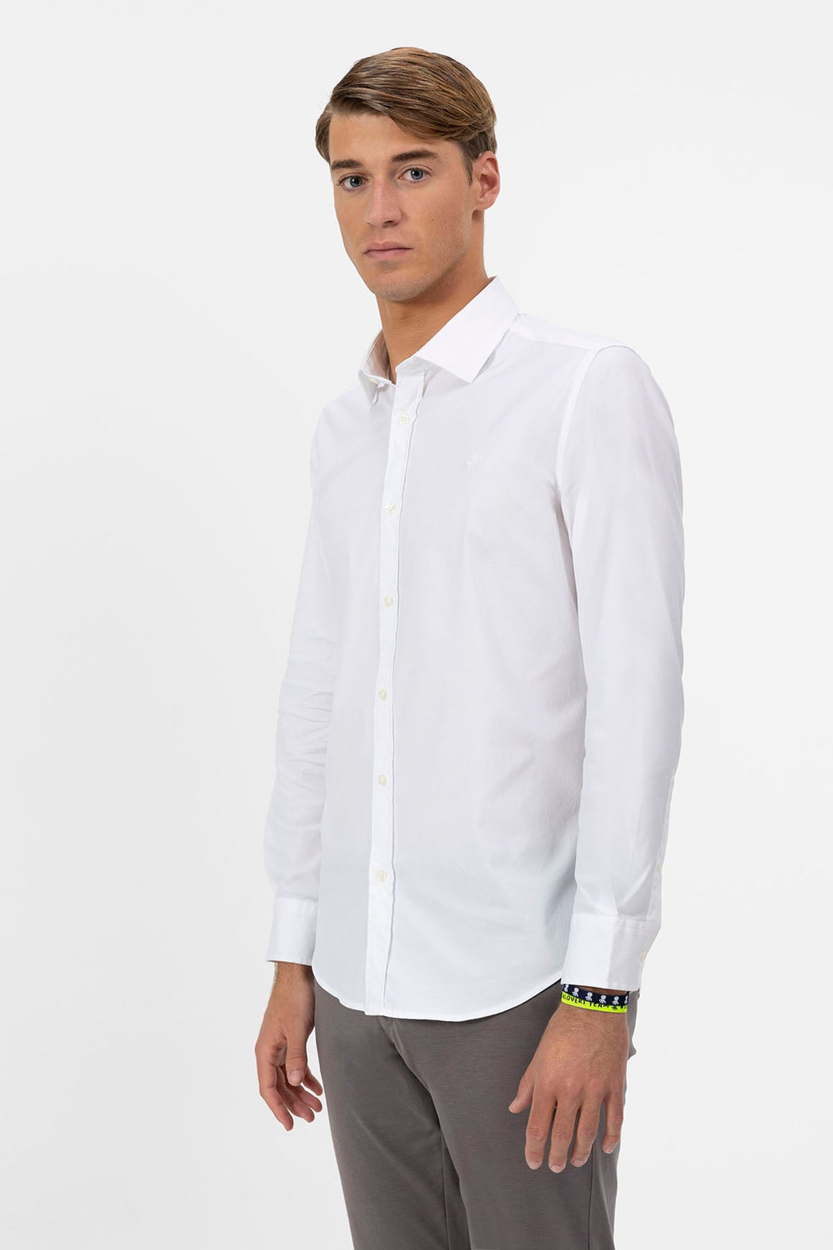 ITALIAN COLLAR SHIRT PURE WHITE STRETCH POPLIN