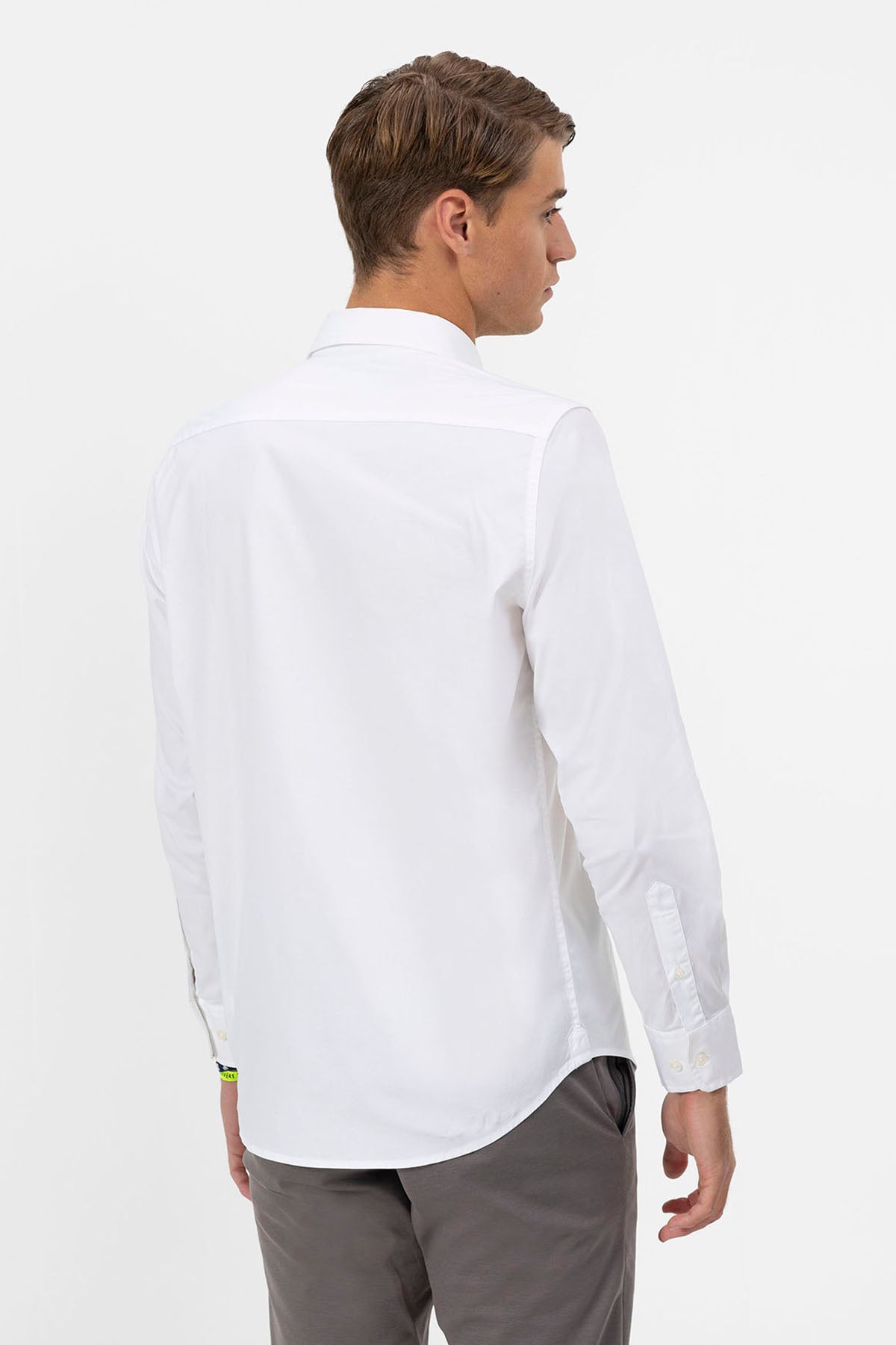 ITALIAN COLLAR SHIRT PURE WHITE STRETCH POPLIN