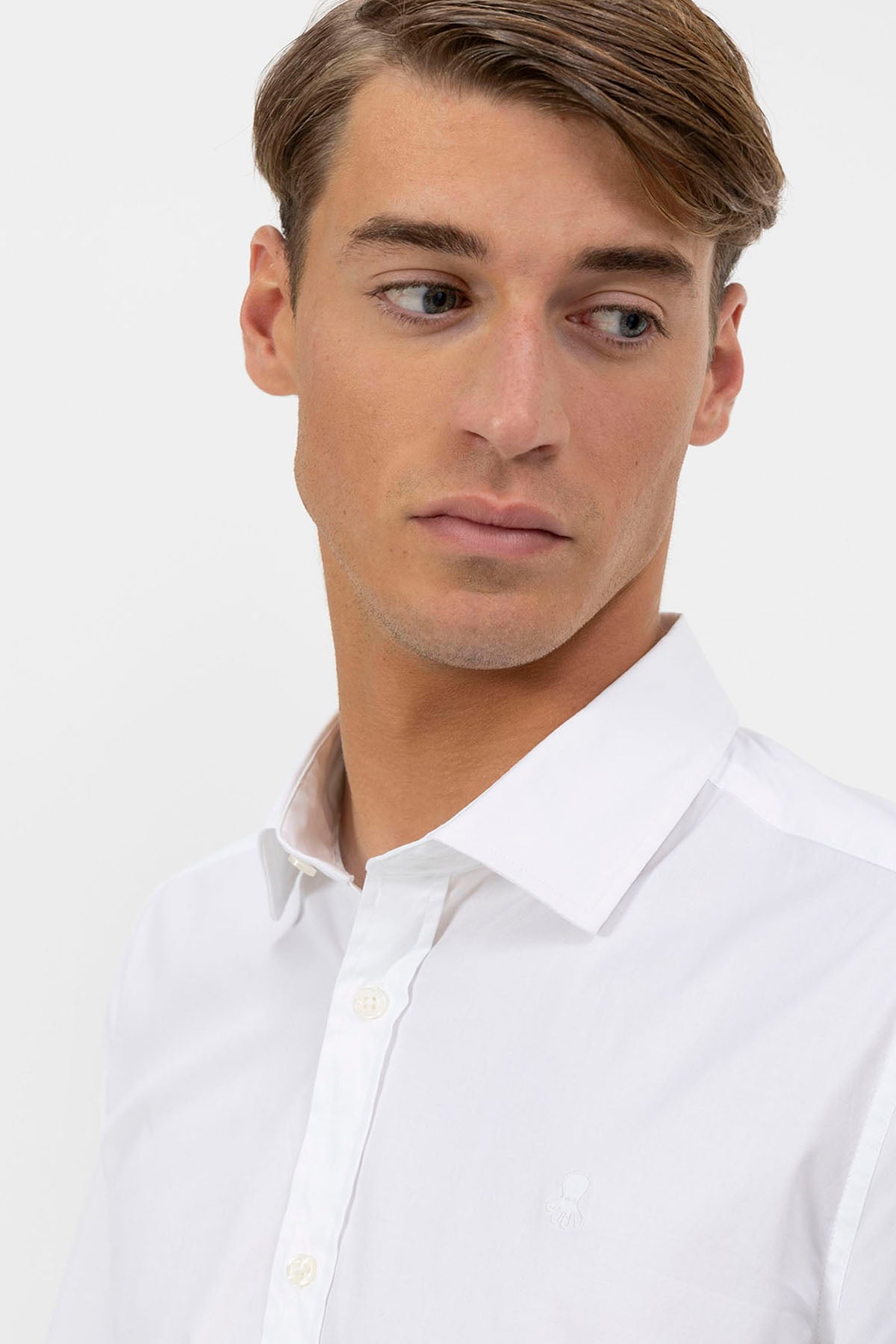 ITALIAN COLLAR SHIRT PURE WHITE STRETCH POPLIN