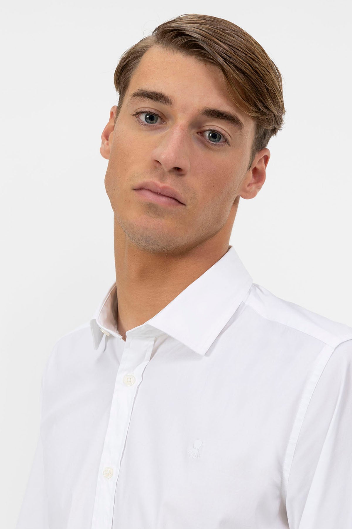 ITALIAN COLLAR SHIRT PURE WHITE STRETCH POPLIN