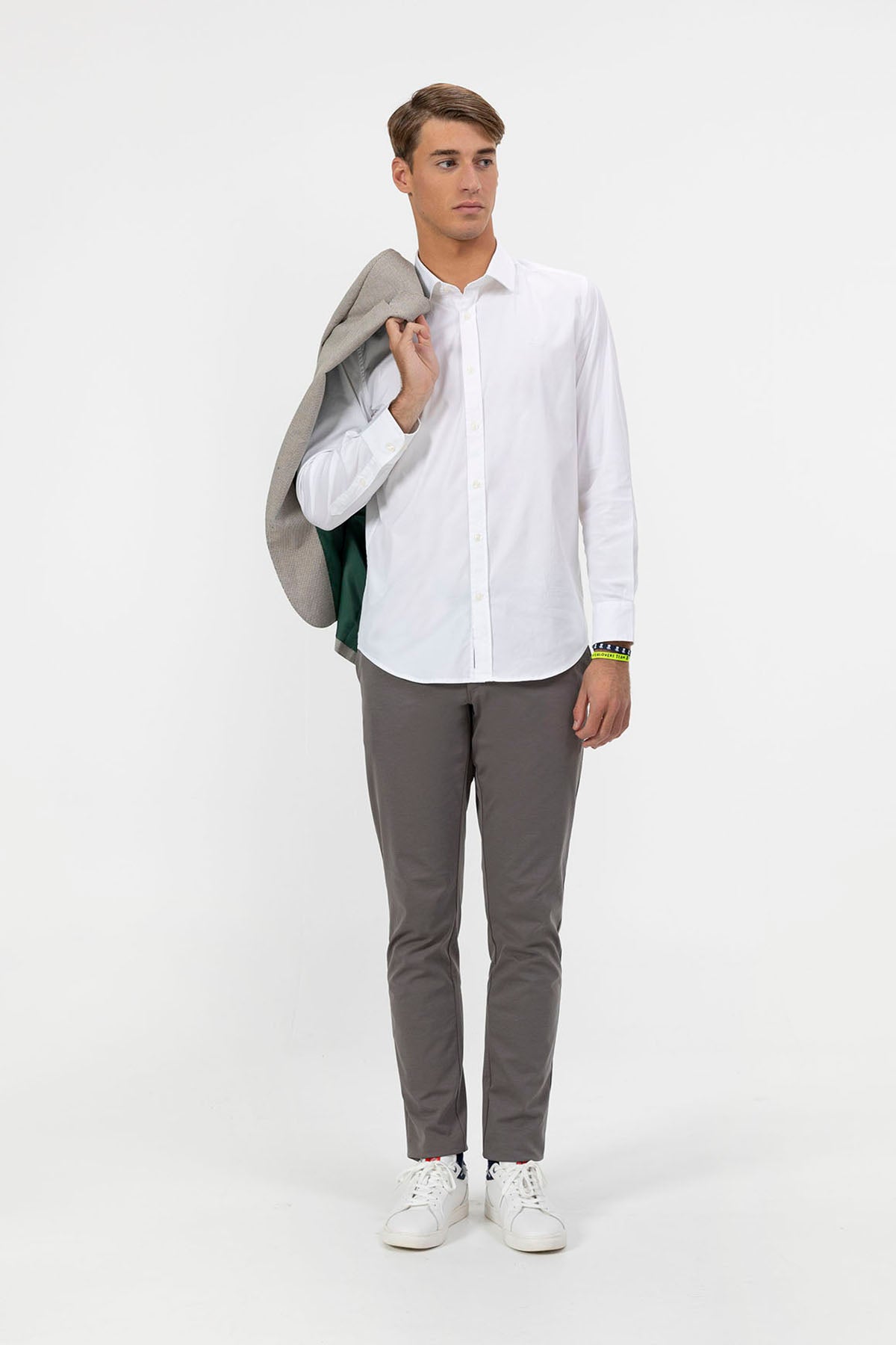 ITALIAN COLLAR SHIRT PURE WHITE STRETCH POPLIN