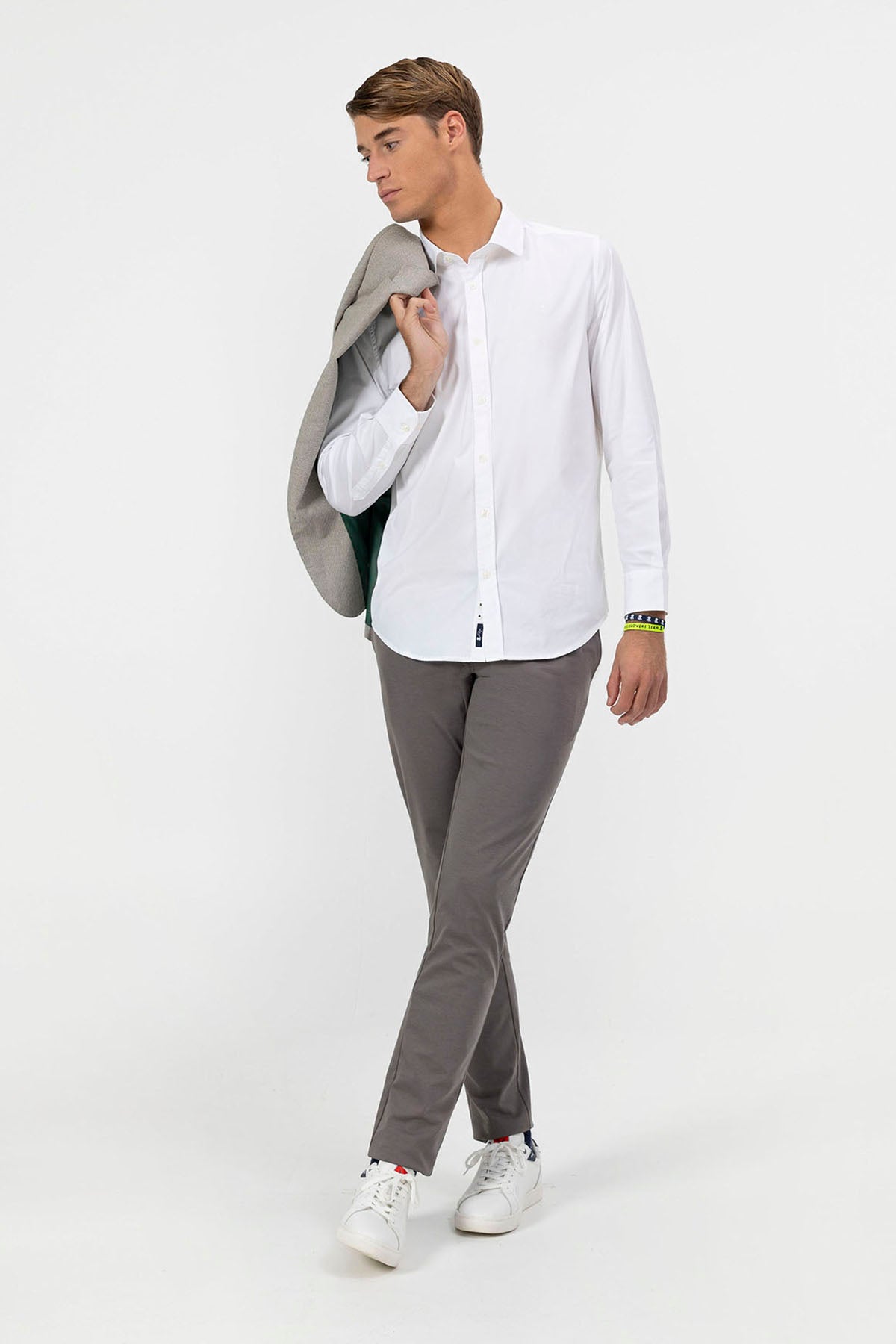 ITALIAN COLLAR SHIRT PURE WHITE STRETCH POPLIN