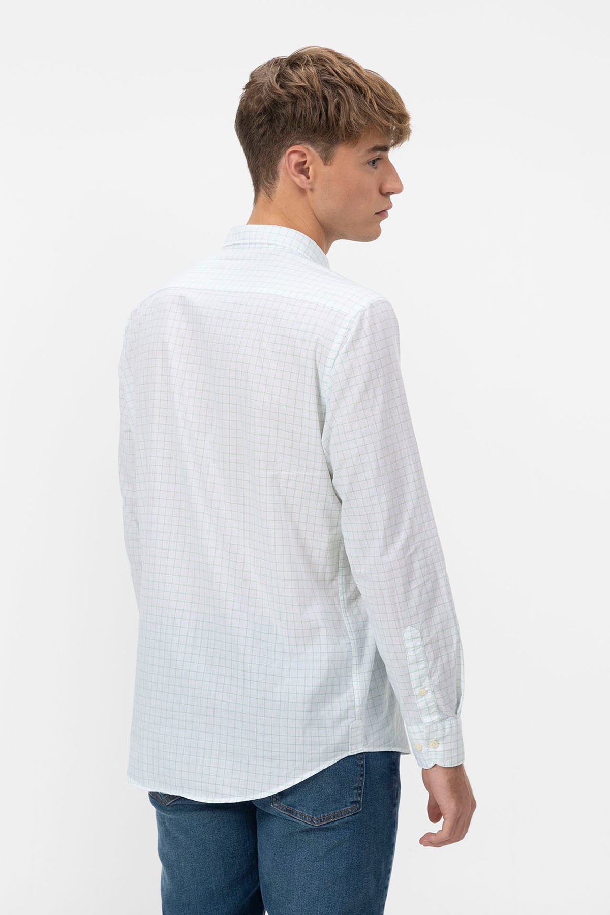 GREEN WINDOW CHECK POPLIN BUTTON COLLAR SHIRT