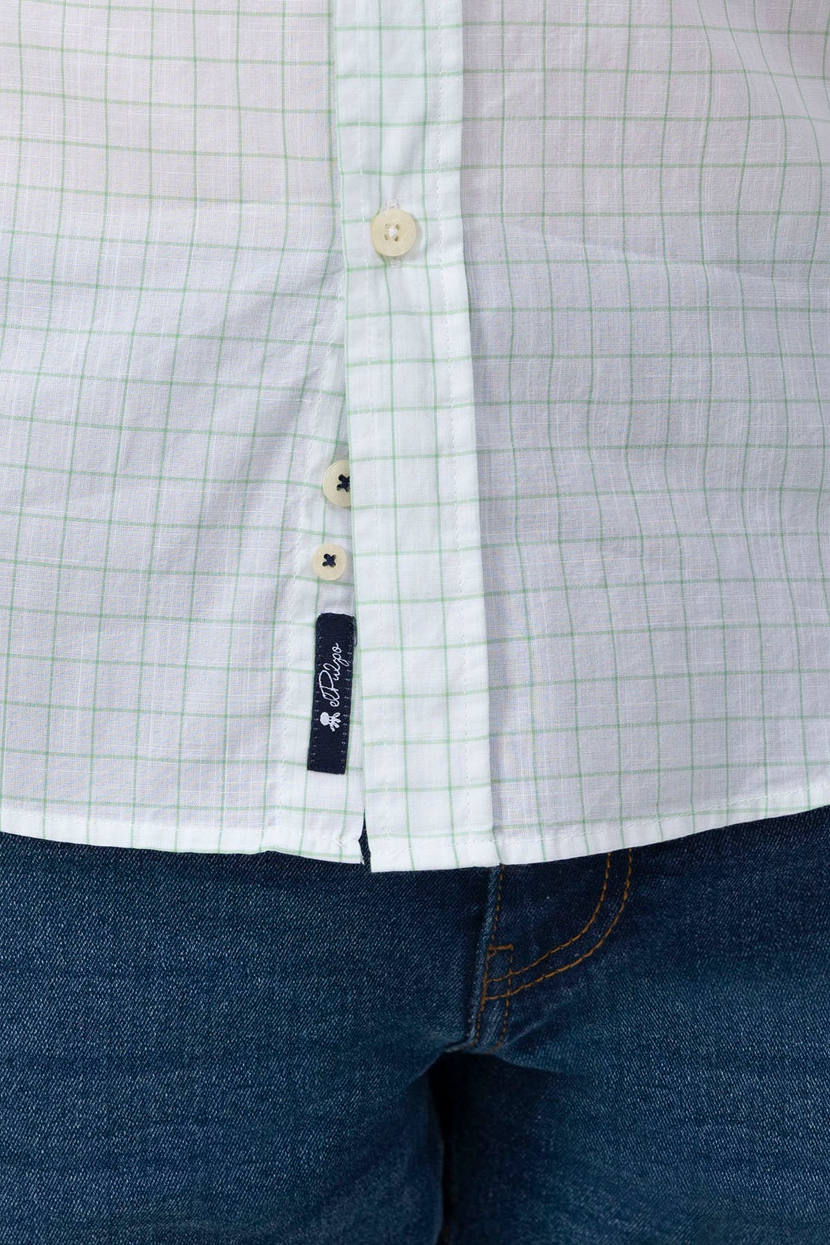 GREEN WINDOW CHECK POPLIN BUTTON COLLAR SHIRT