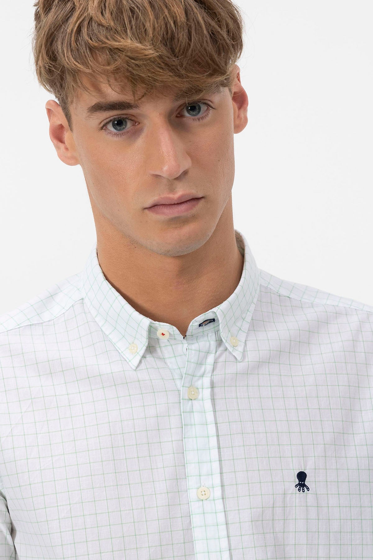 GREEN WINDOW CHECK POPLIN BUTTON COLLAR SHIRT