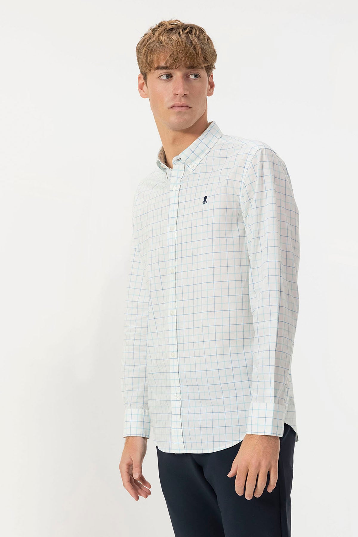 BUTTON COLLAR SHIRT POPLIN WINDOW CHECK BLUE