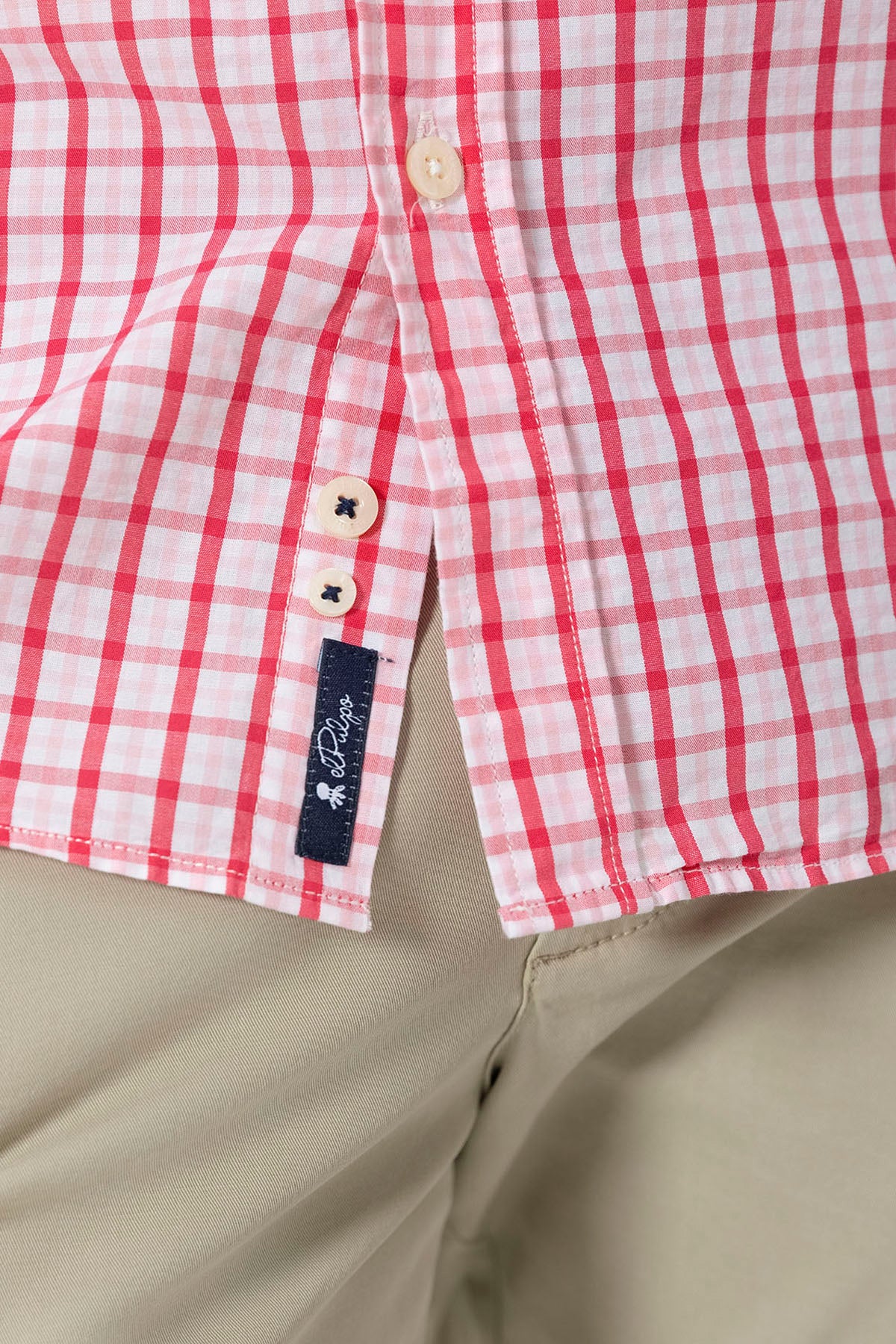 PINK CHECK POPLIN BUTTON-UP COLLAR SHIRT