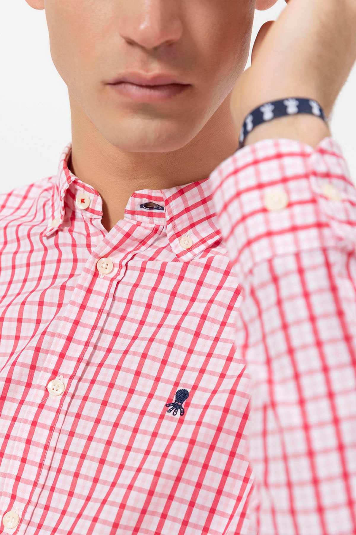 PINK CHECK POPLIN BUTTON-UP COLLAR SHIRT