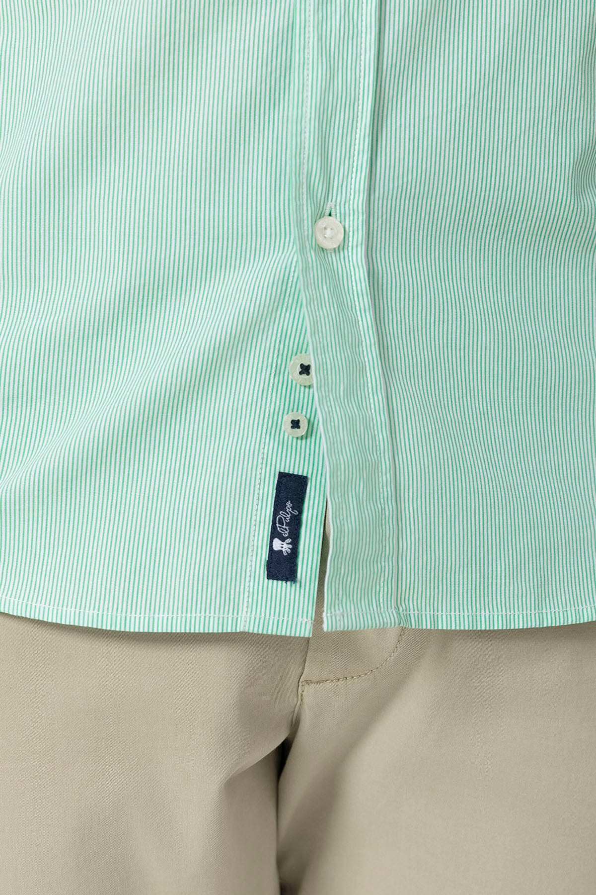 CAMISA CUELLO BOTÓN POPELIN MILRAYAS VERDE