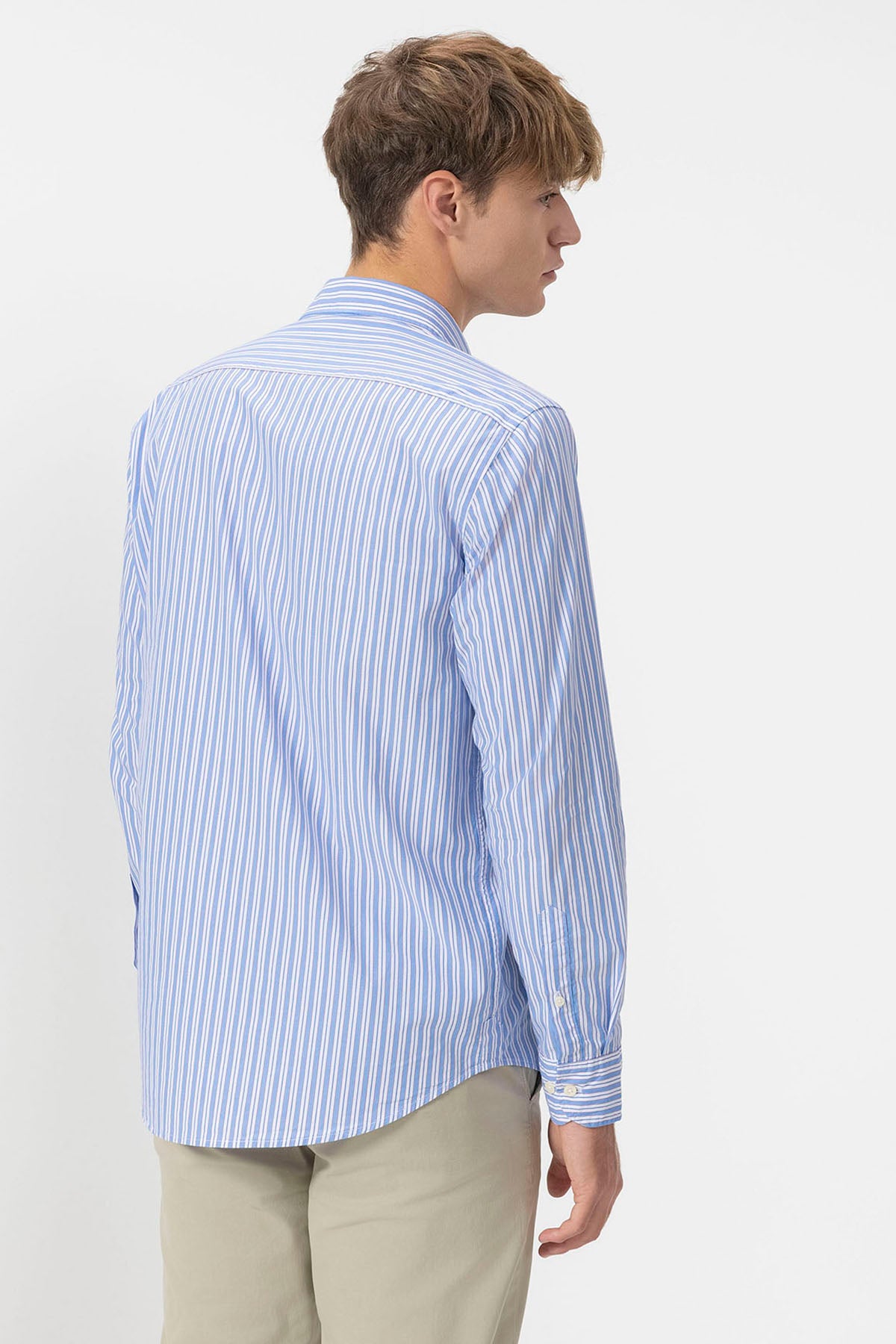 ITALIAN COLLAR SHIRT MULTI-STRIPE POPLIN BLUE MULTICOLOR