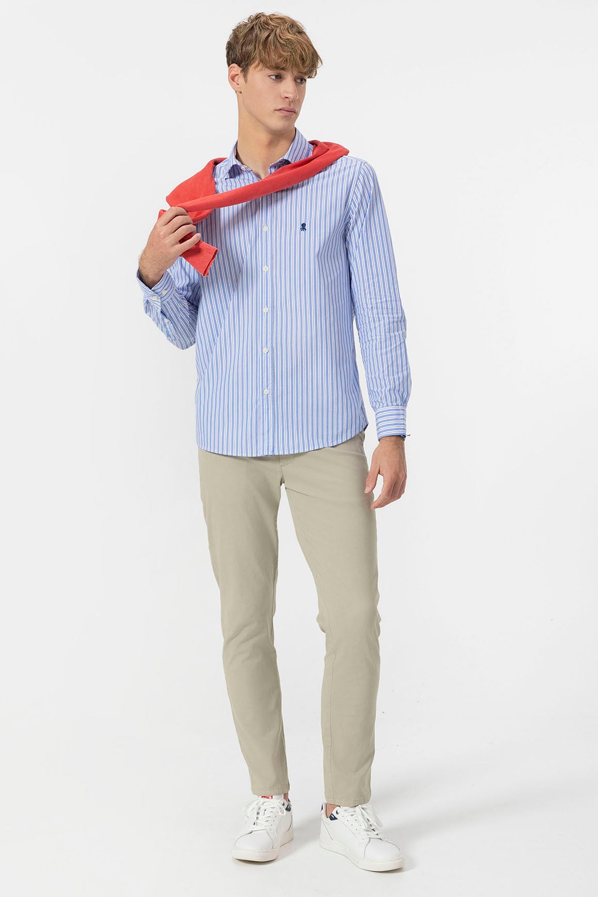 ITALIAN COLLAR SHIRT MULTI-STRIPE POPLIN BLUE MULTICOLOR