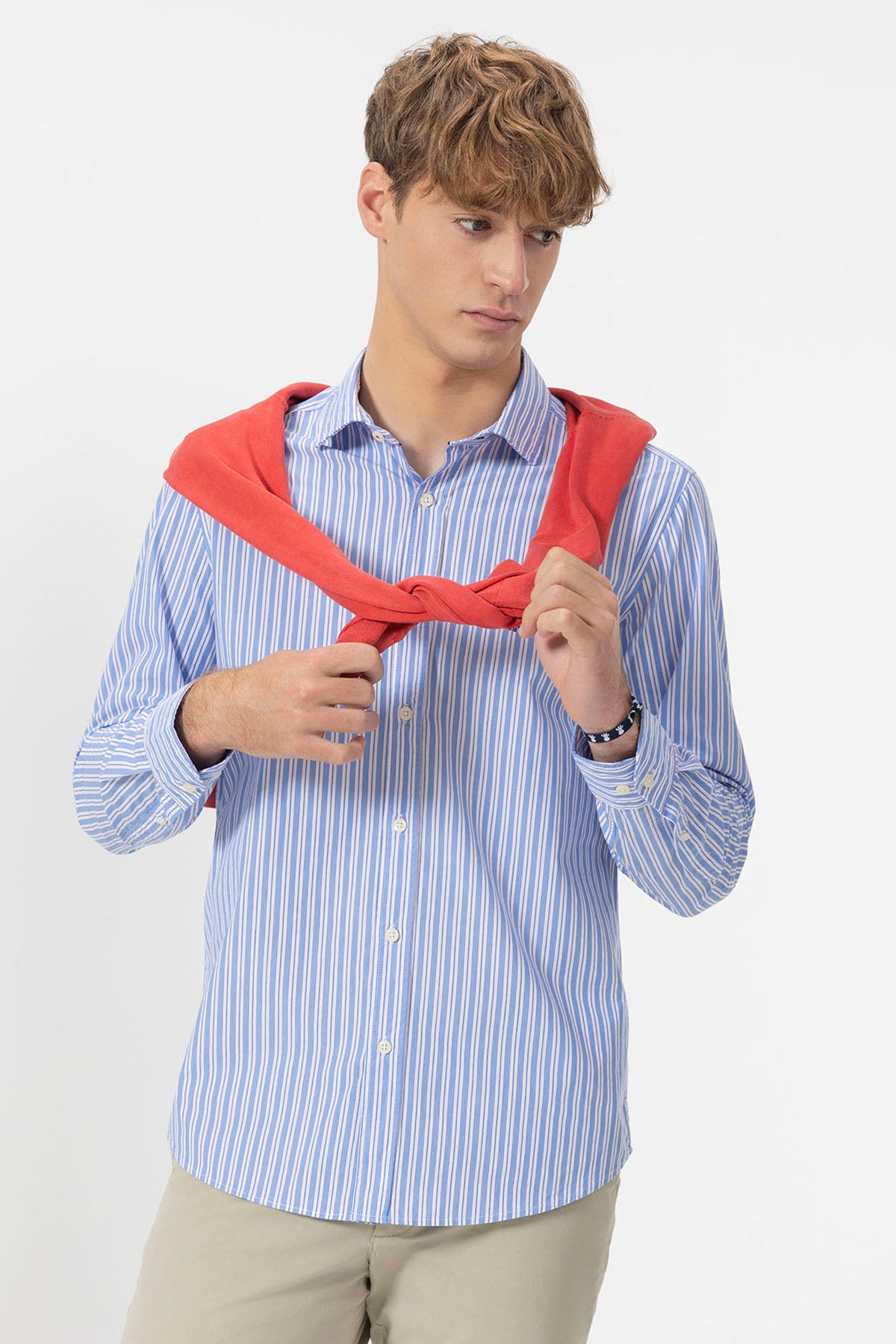 CAMISA CUELLO ITALIANO POPELÍN MULTI RAYAS AZUL MULTICOLOR