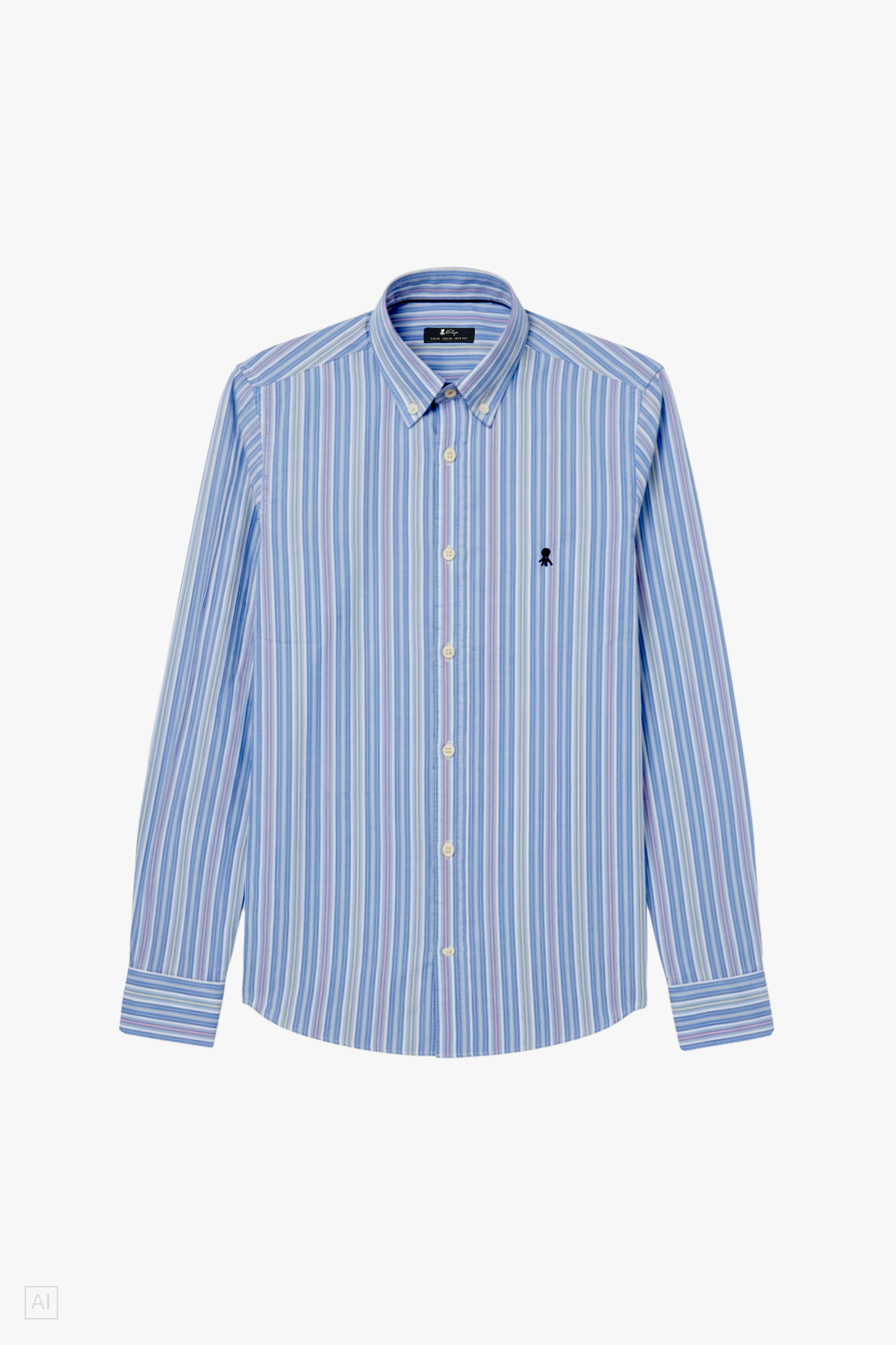 CAMISA CUELLO BOTÓN POPELÍN RAYAS AZUL