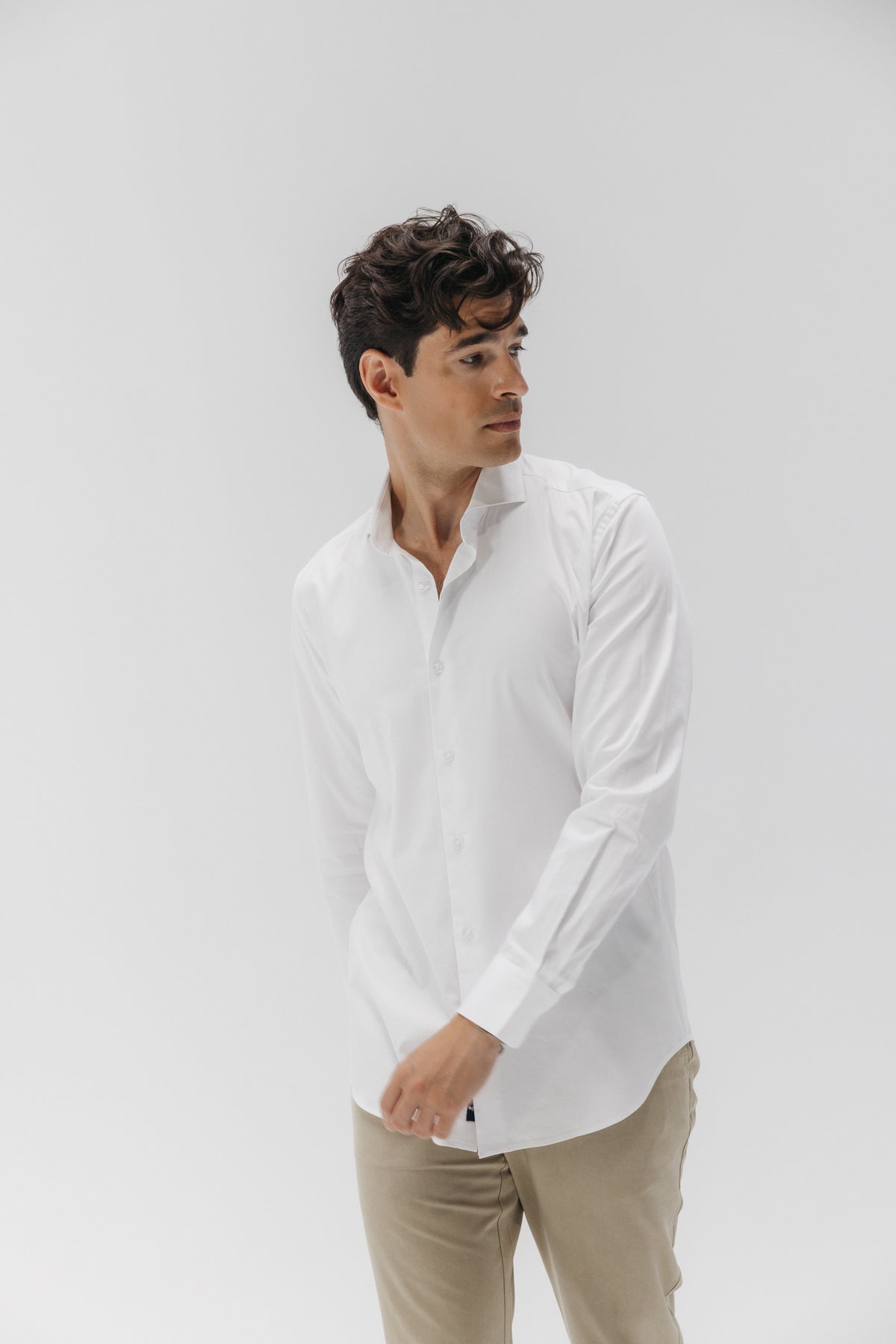 Camisa vestir popelín elástico blanco puro