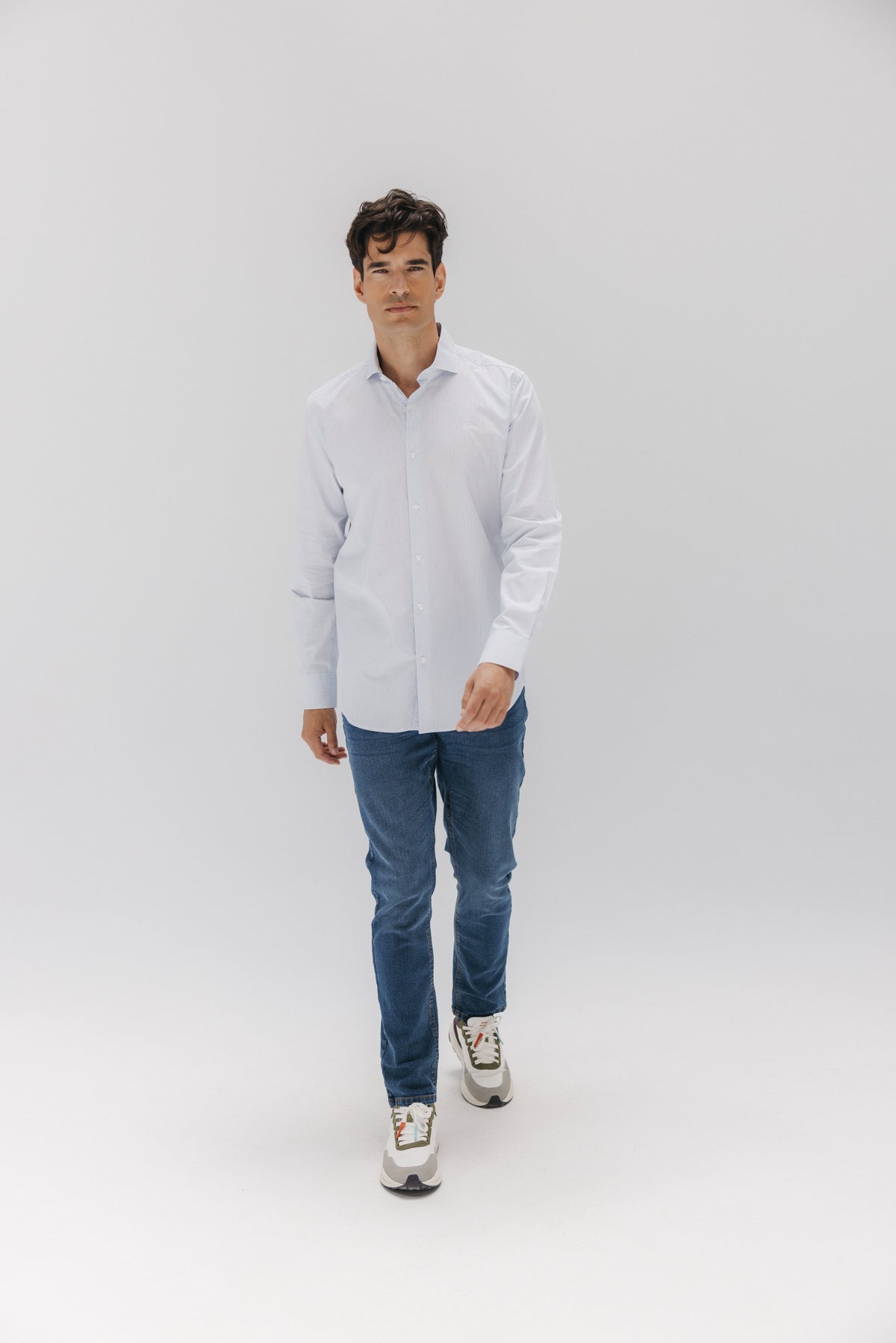 CAMISA SEMIVESTIR POPELÍN MICRO CUADRO VENTANA AZUL