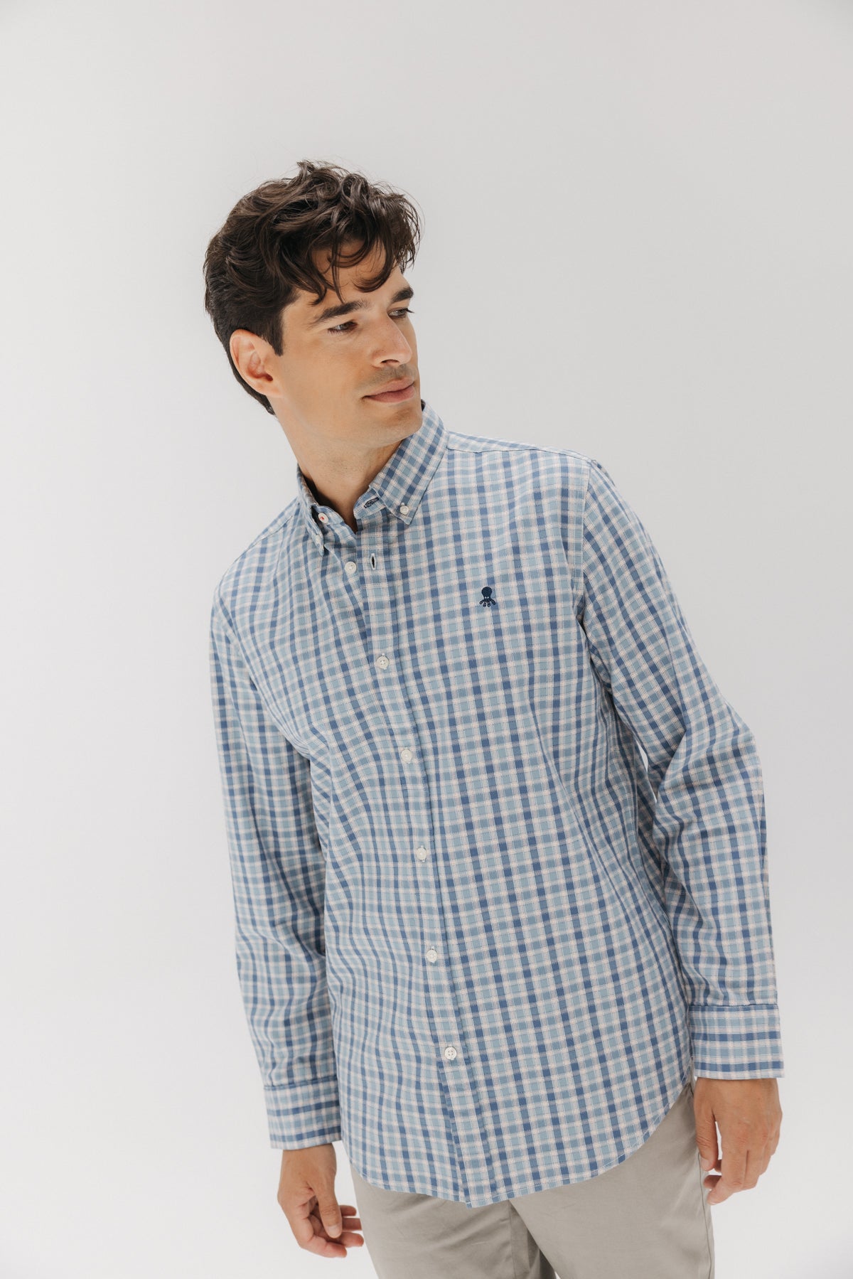 CAMISA CASUAL POPELÍN CUADRO MEZCLA AZUL MULTICOLOR