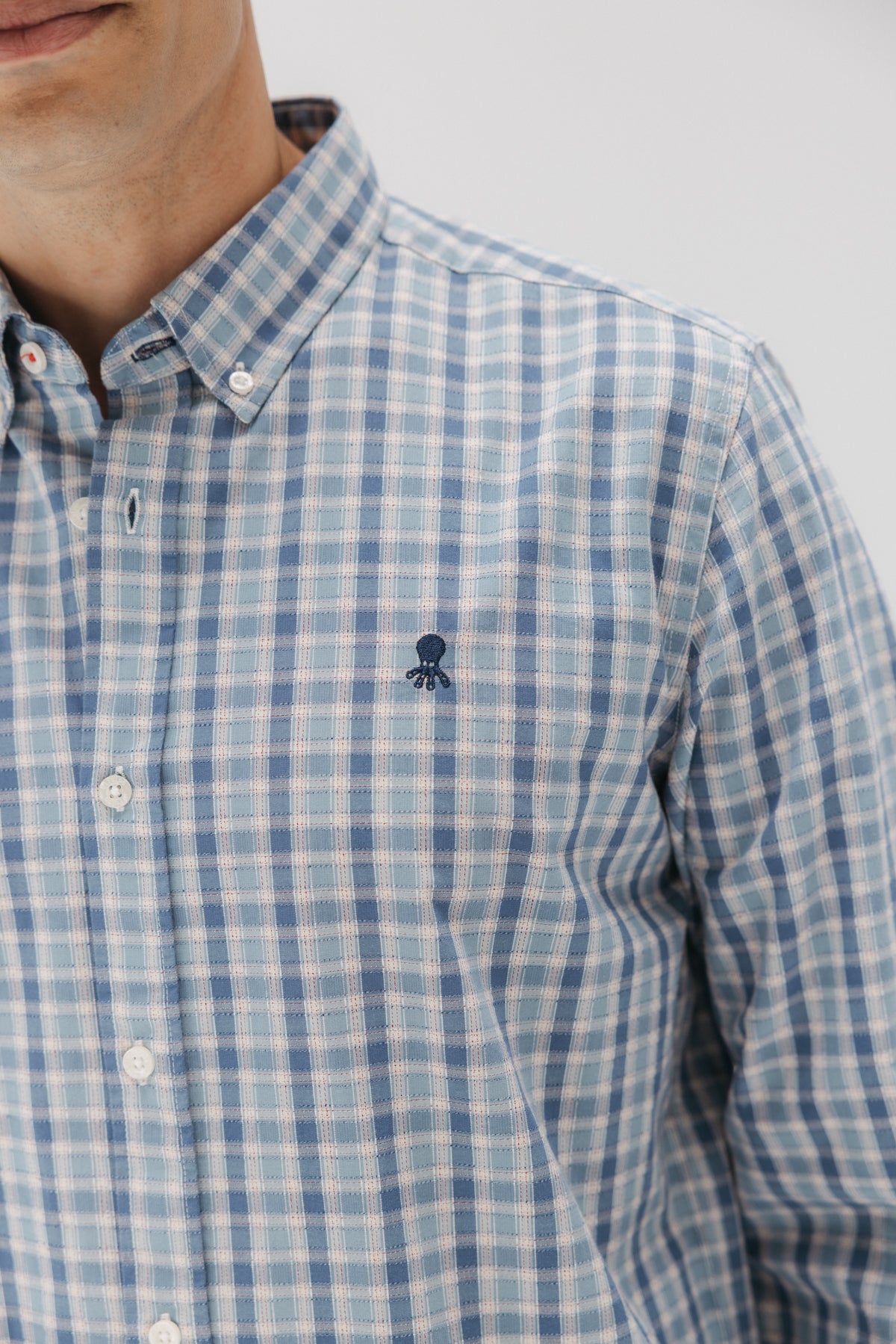 CAMISA CASUAL POPELÍN CUADRO MEZCLA AZUL MULTICOLOR