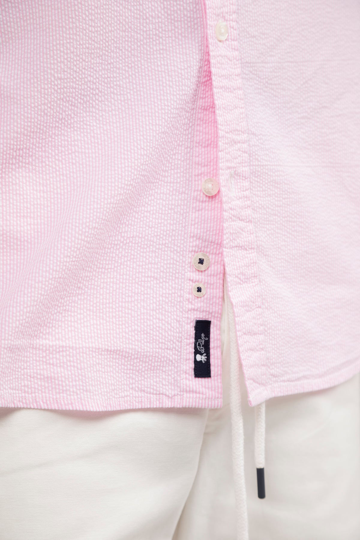 Pink seersucker micro-stripe casual shirt