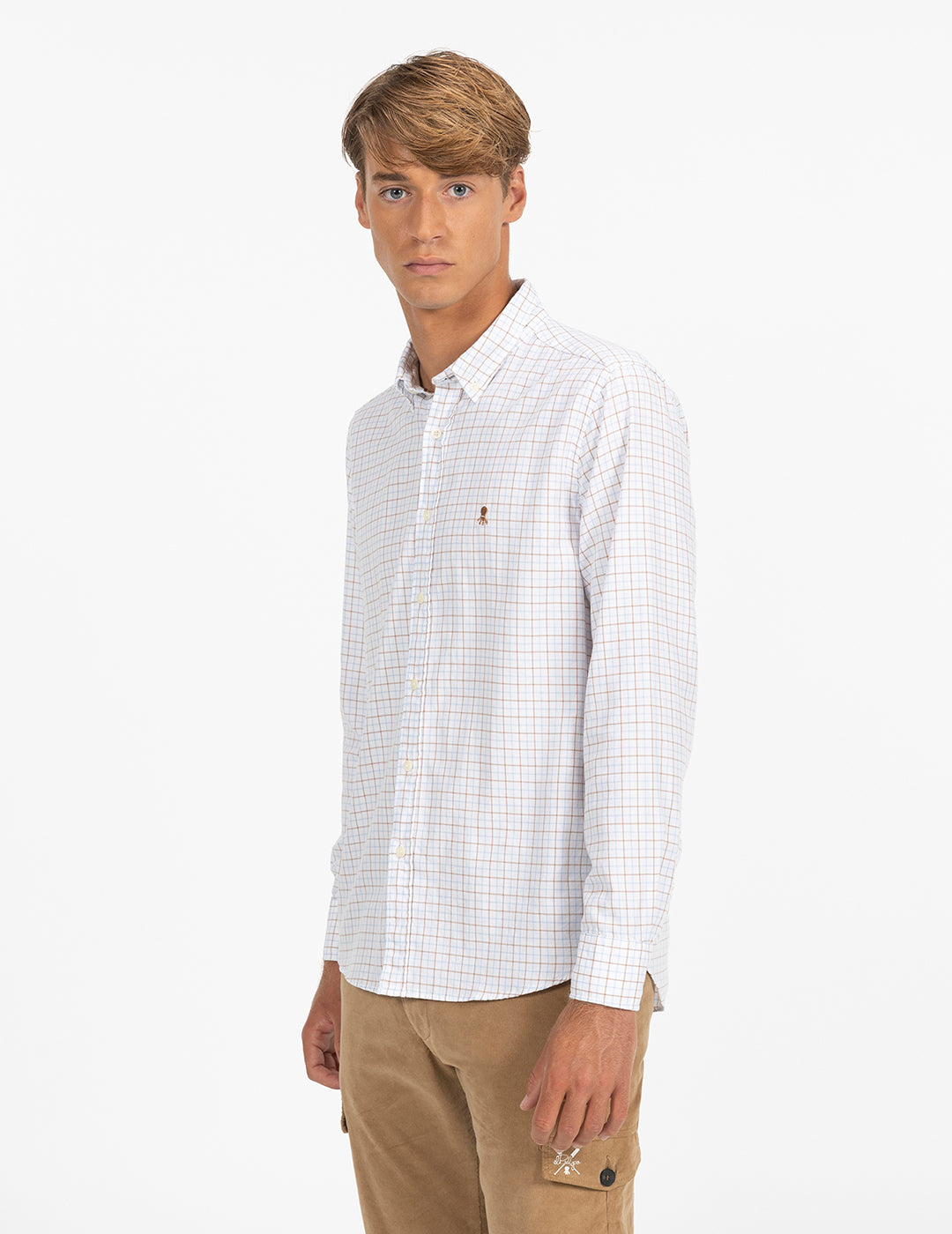 CAMISA CUADRO VENTANA BICOLOR OXFORD CAFÉ