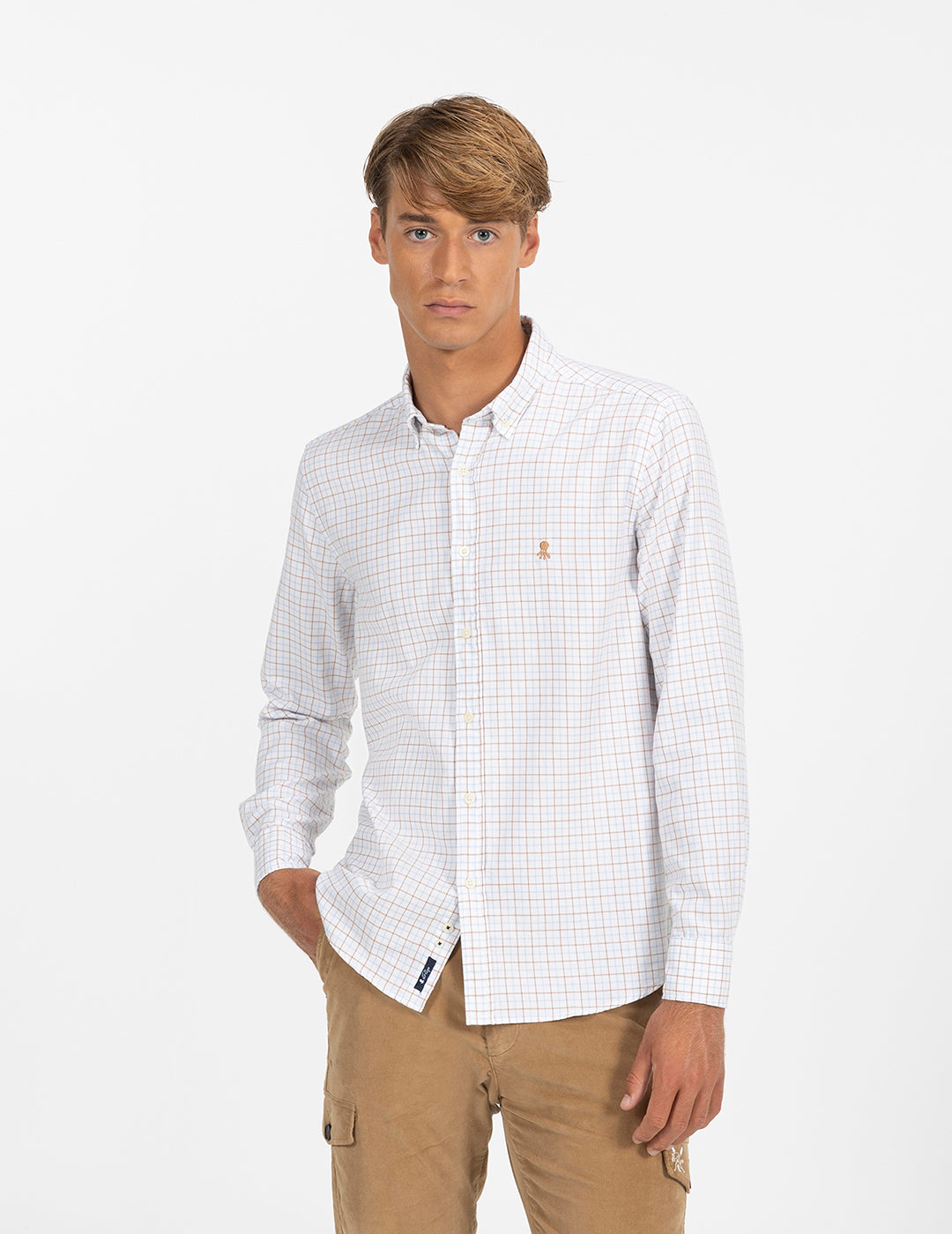 CAMISA CUADRO VENTANA BICOLOR OXFORD CAFÉ