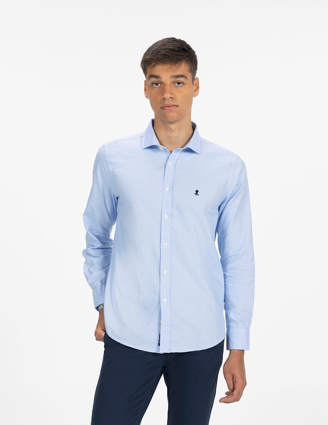 SKY BLUE OXFORD HOUNDSTOOTH SHIRT