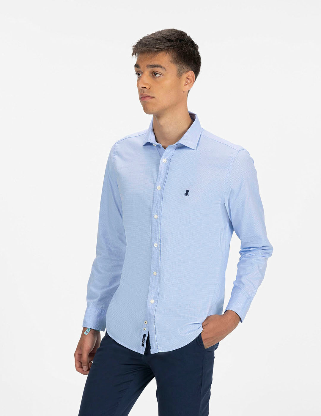 CAMISA PATA DE GALLO OXFORD AZUL CELESTE