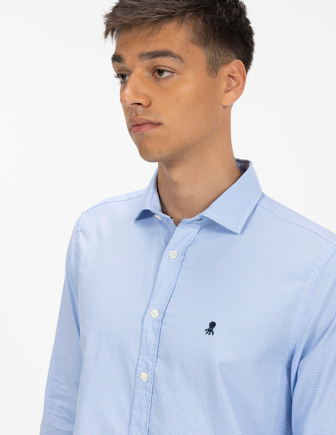 CAMISA PATA DE GALLO OXFORD AZUL CELESTE