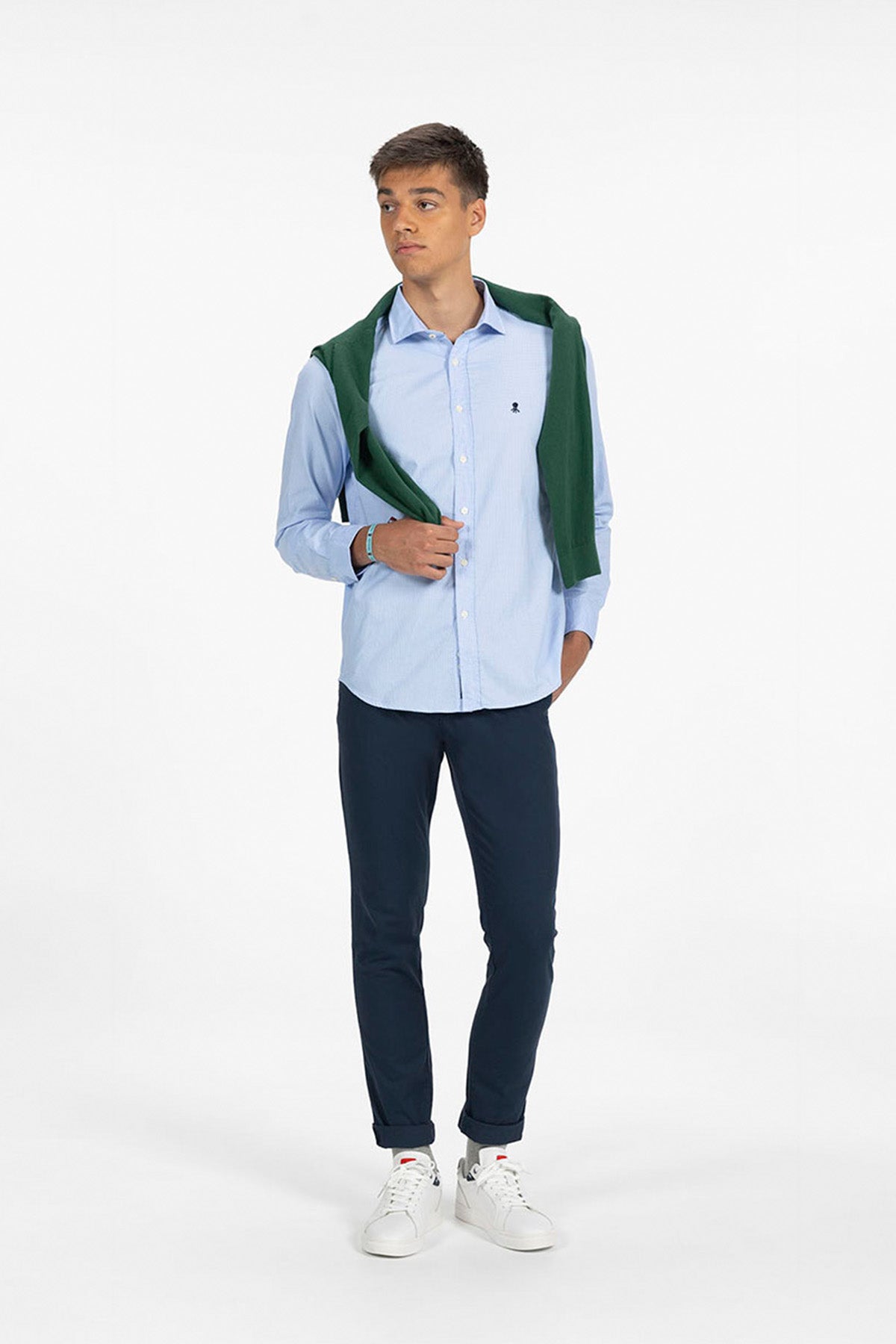 CAMISA PATA DE GALLO OXFORD AZUL CELESTE
