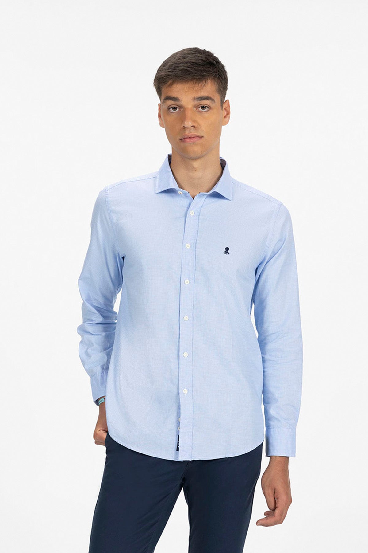 CAMISA PATA DE GALLO OXFORD AZUL CELESTE