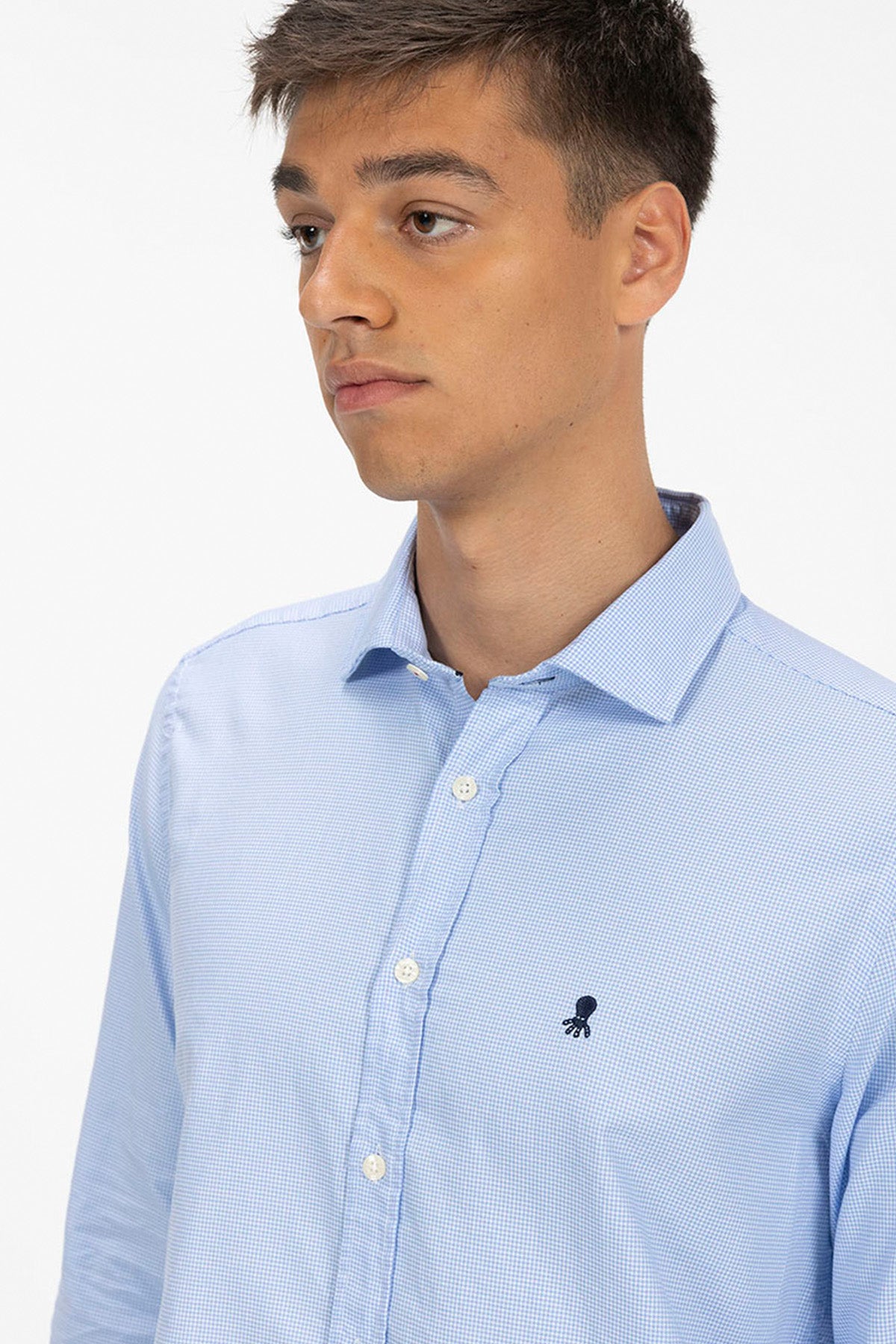 CAMISA PATA DE GALLO OXFORD AZUL CELESTE