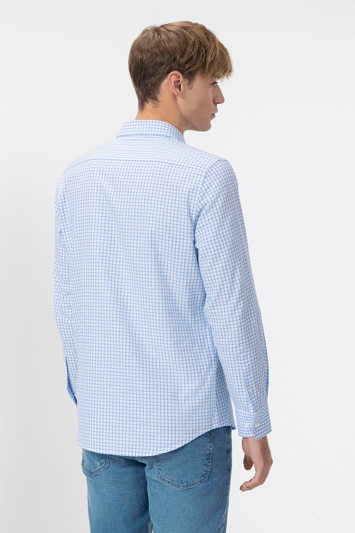 CAMISA CUELLO ITALIANO OXFORD VICHY AZUL