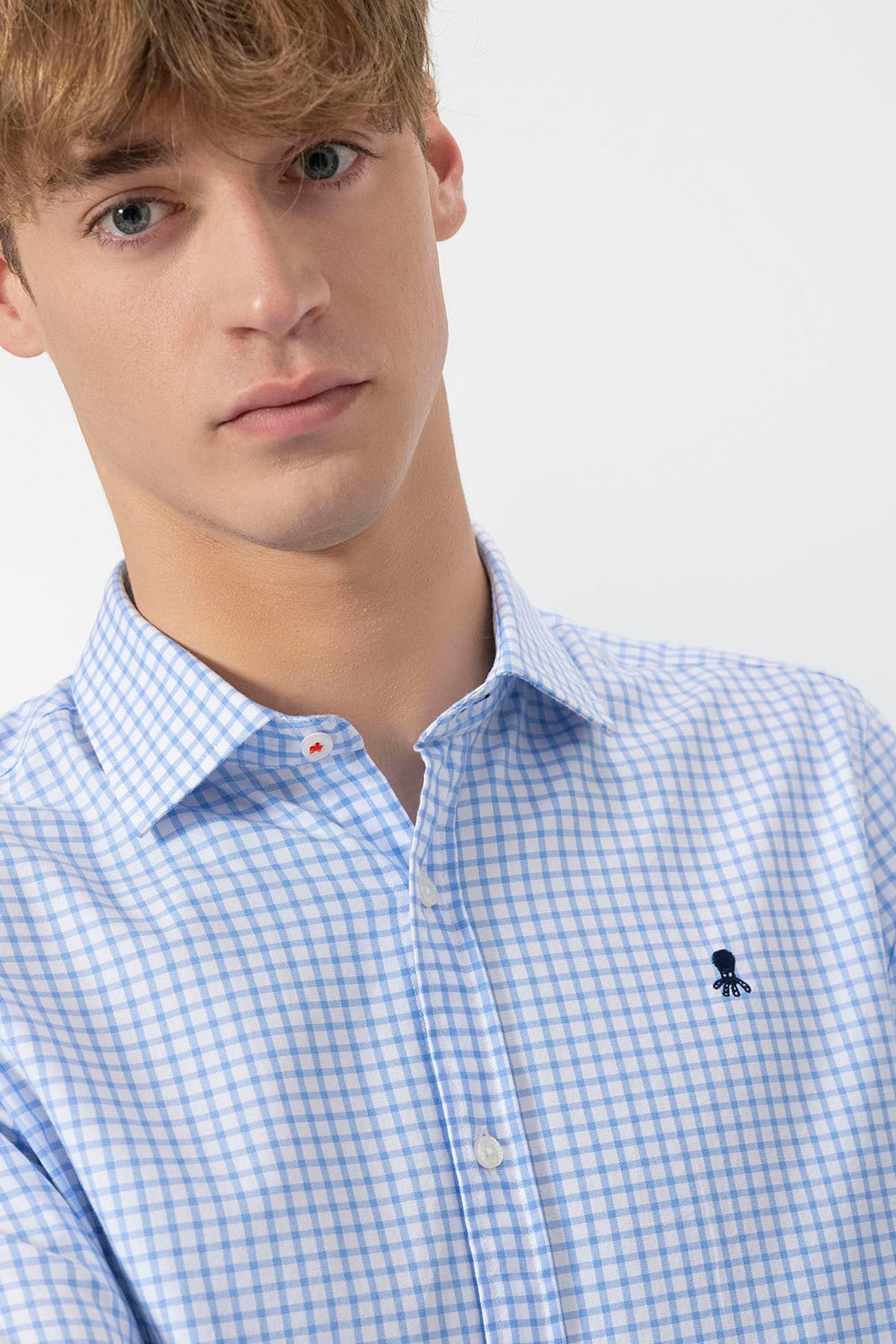 CAMISA CUELLO ITALIANO OXFORD VICHY AZUL