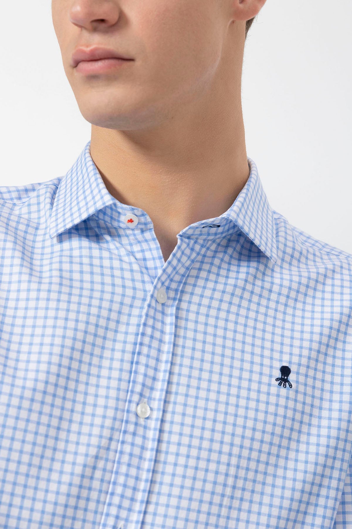 CAMISA CUELLO ITALIANO OXFORD VICHY AZUL