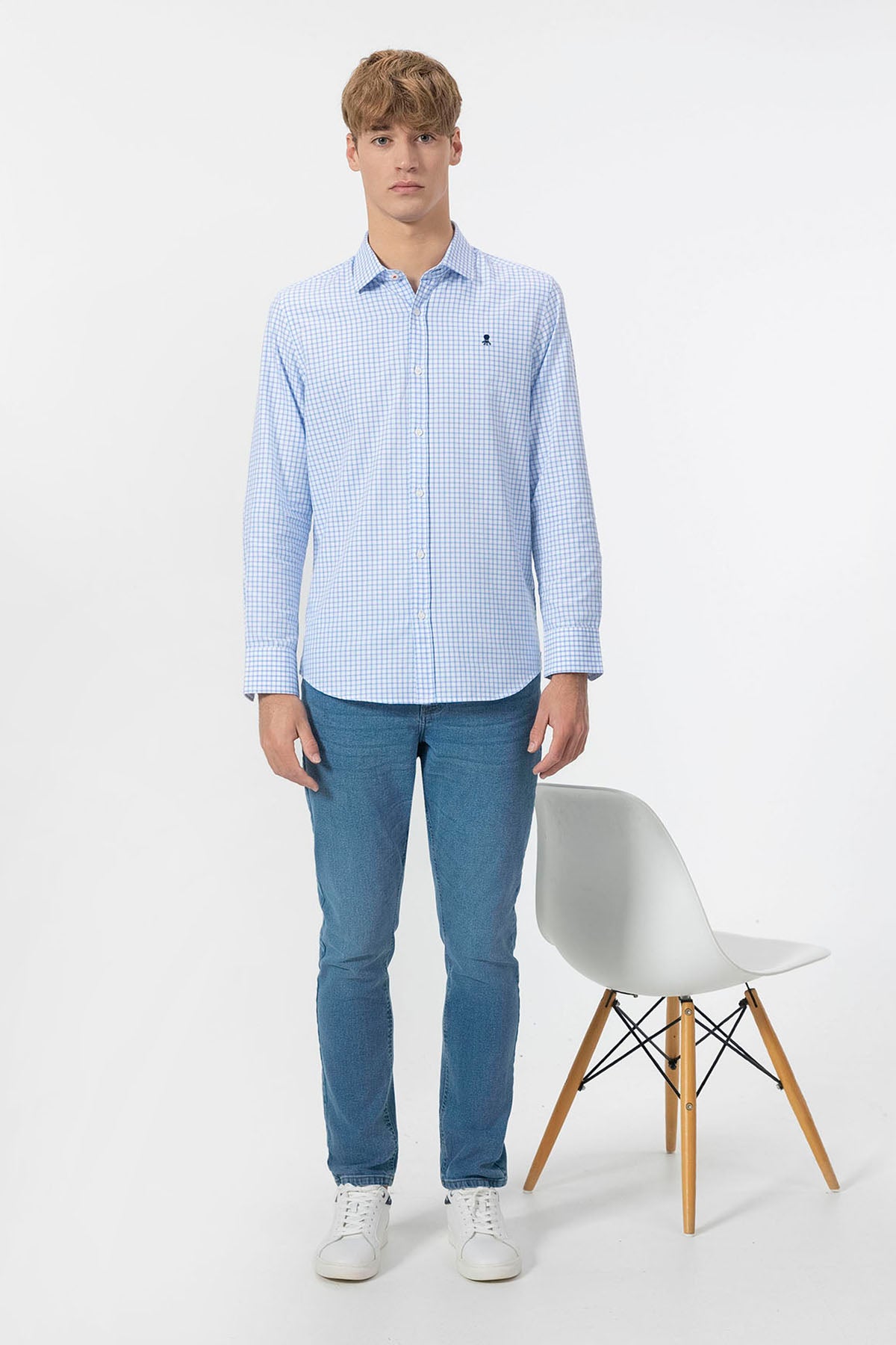 BLUE VICHY OXFORD ITALIAN COLLAR SHIRT