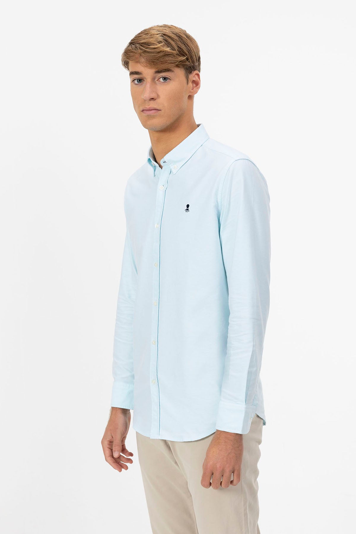 TURQUOISE BLUE OXFORD BUTTON COLLAR SHIRT