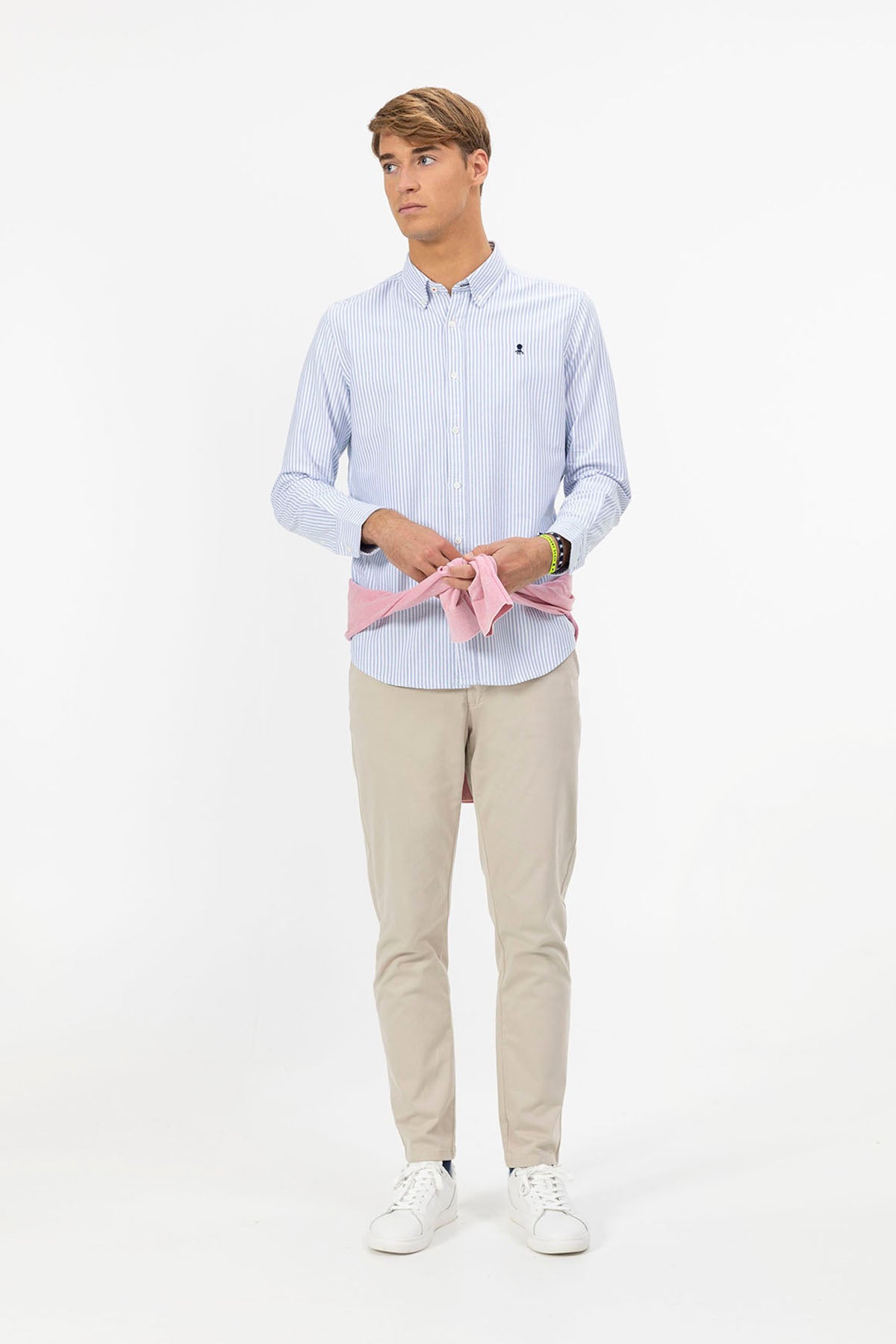 Camisa oxford cuello botón rayas azul