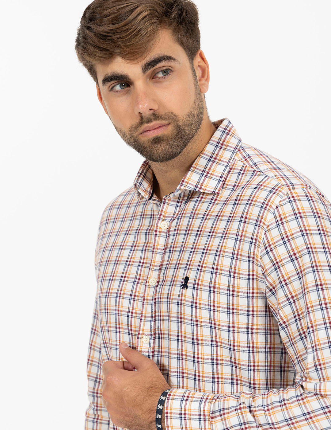 VIYELA WINE CROSSED CHECK SHIRT