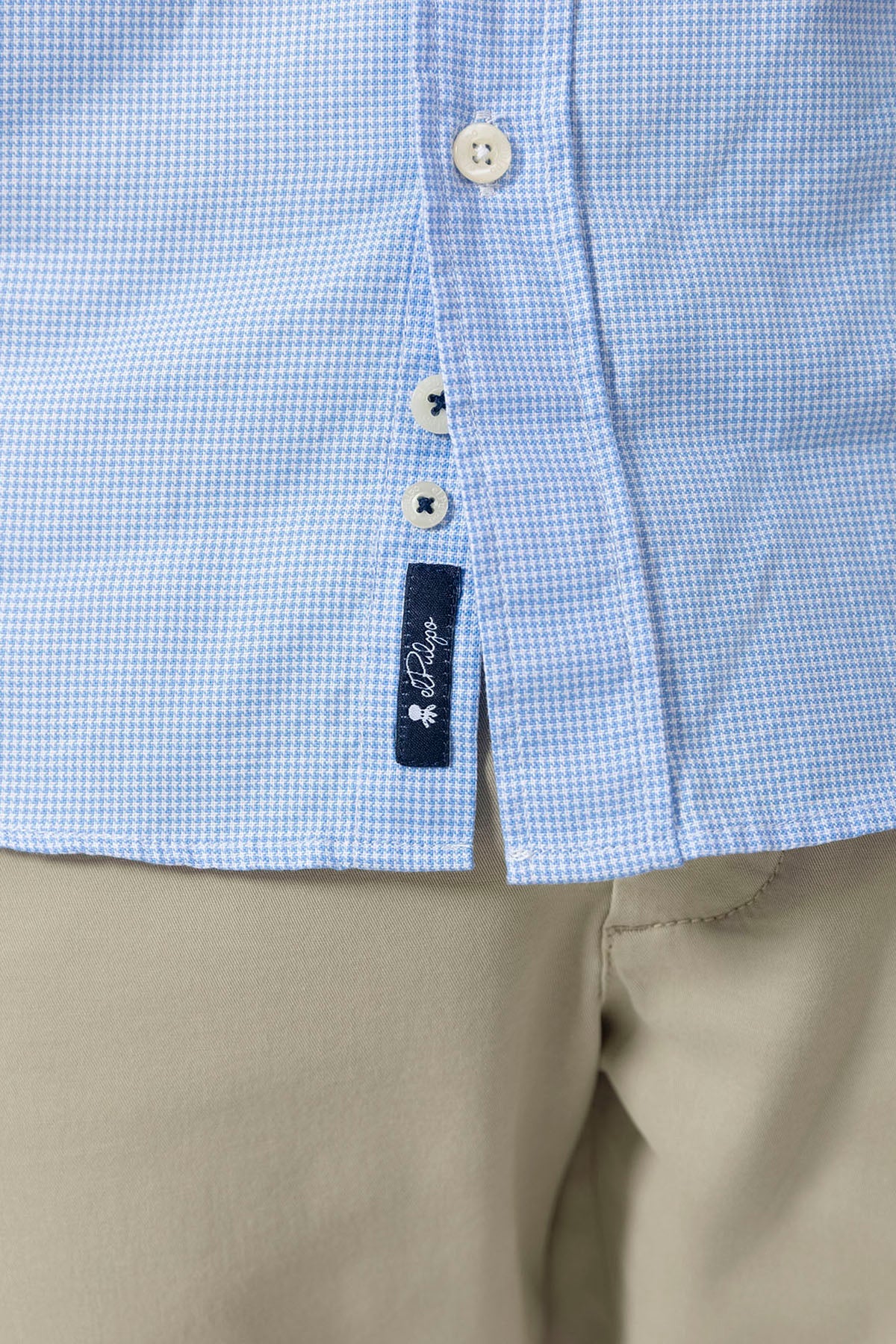 SKY BLUE LINEN MICRO HOUNDSTOOTH ITALIAN COLLAR SHIRT