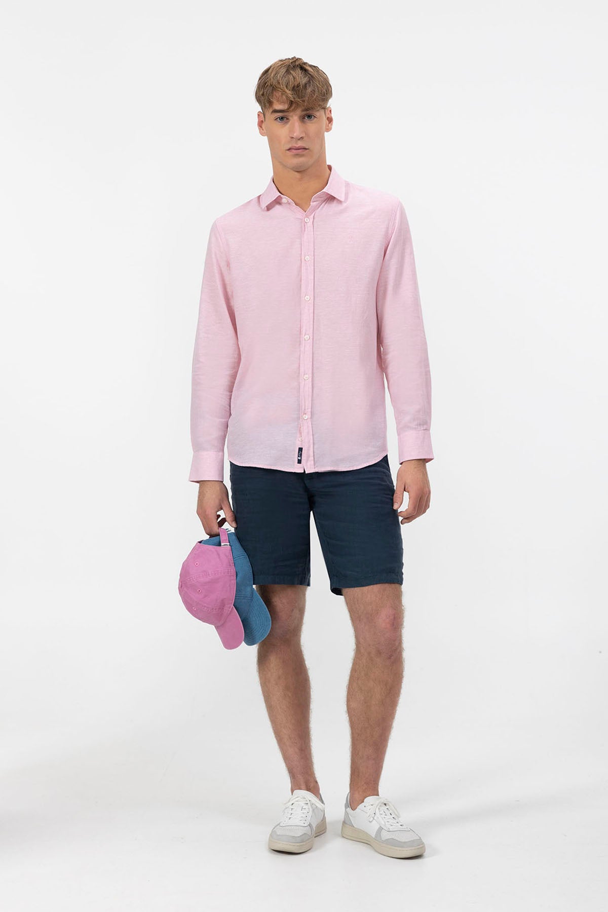 ITALIAN COLLAR SHIRT WITH LIGHT PINK LINEN