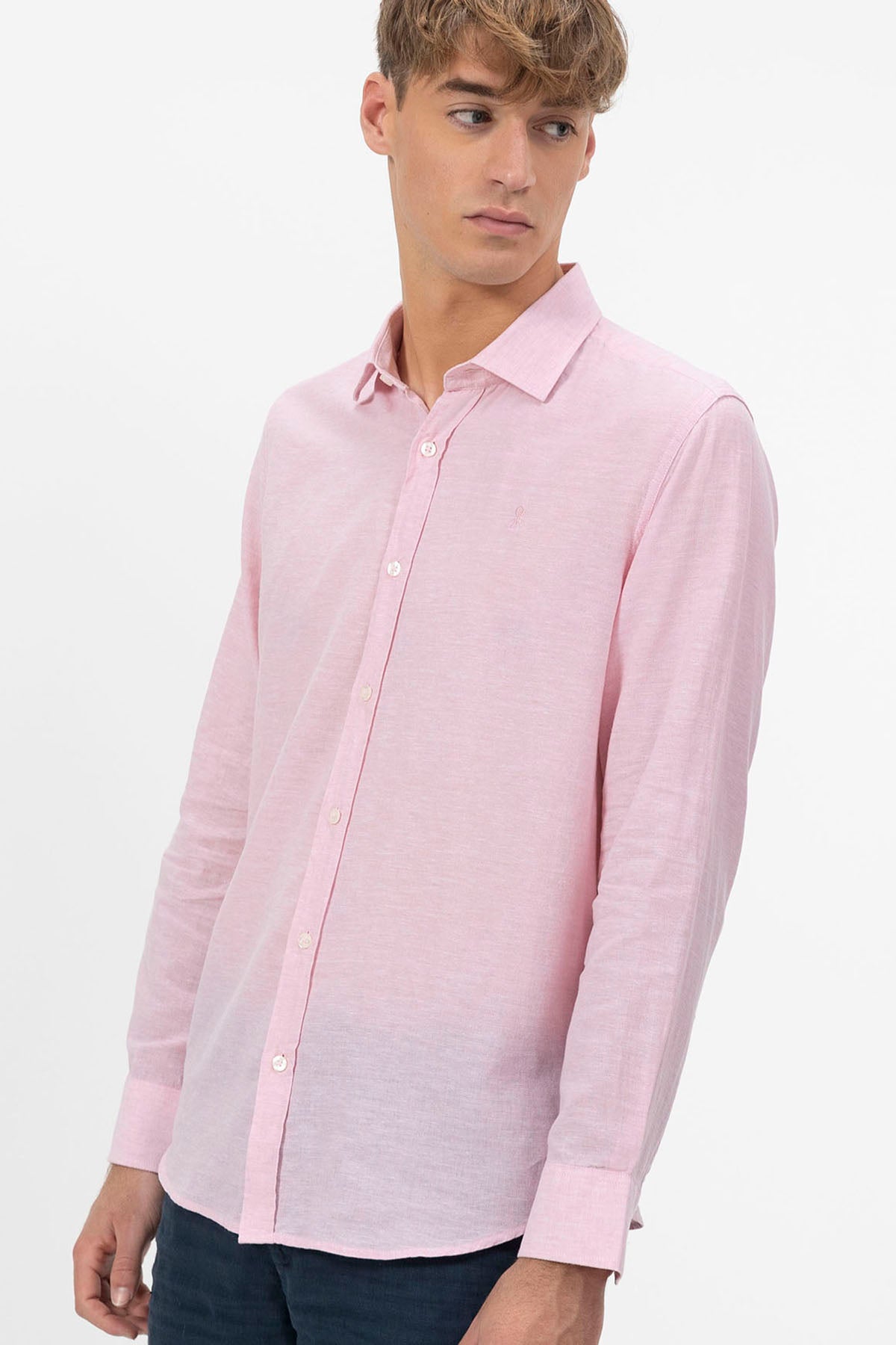 ITALIAN COLLAR SHIRT WITH LIGHT PINK LINEN