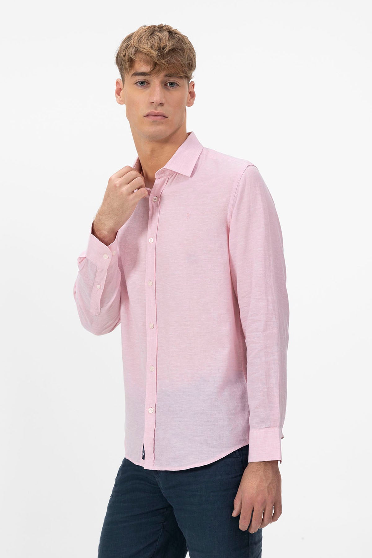 ITALIAN COLLAR SHIRT WITH LIGHT PINK LINEN