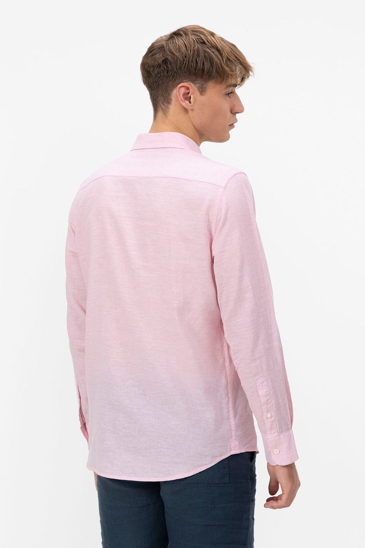 ITALIAN COLLAR SHIRT WITH LIGHT PINK LINEN