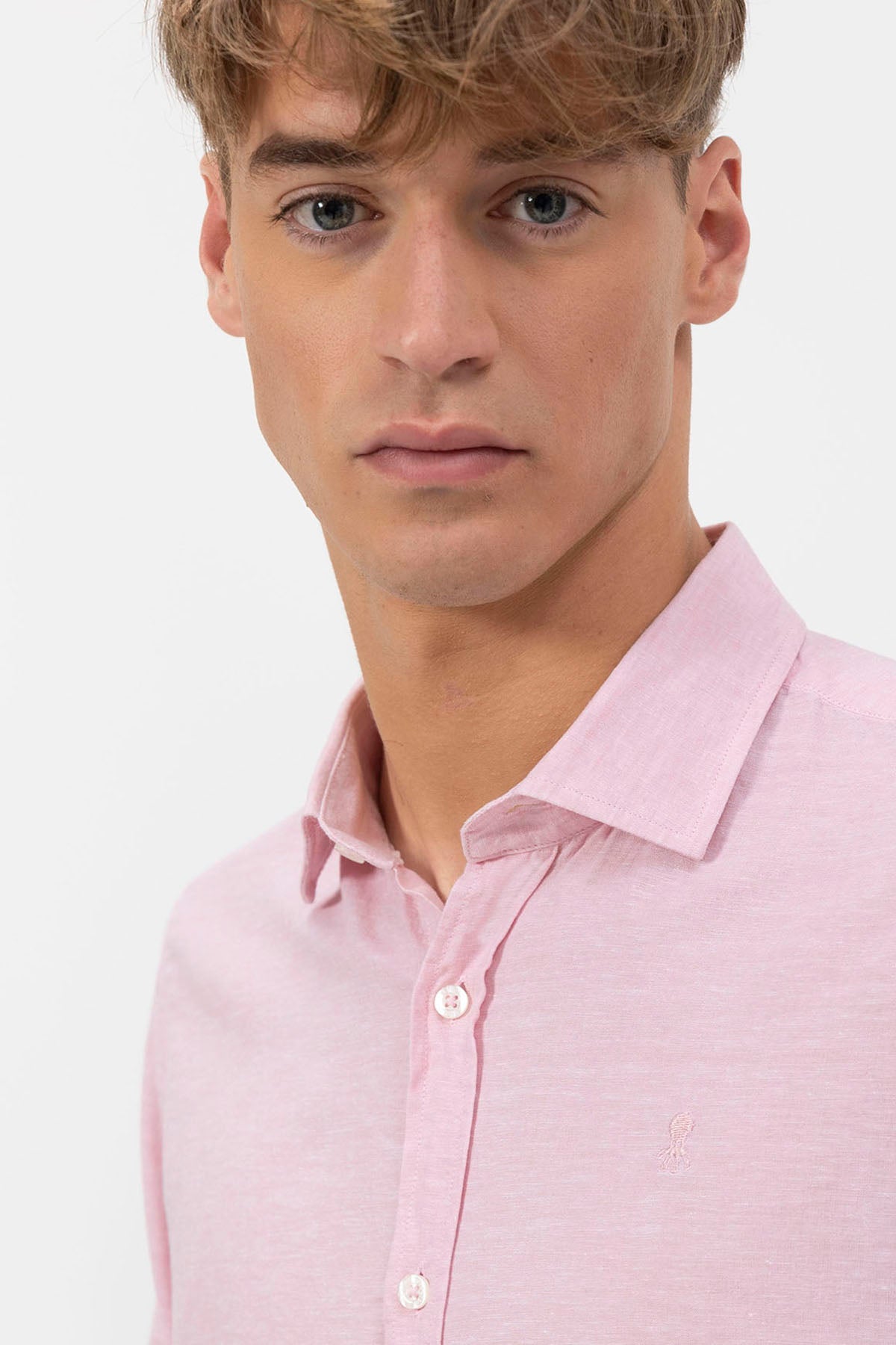 ITALIAN COLLAR SHIRT WITH LIGHT PINK LINEN