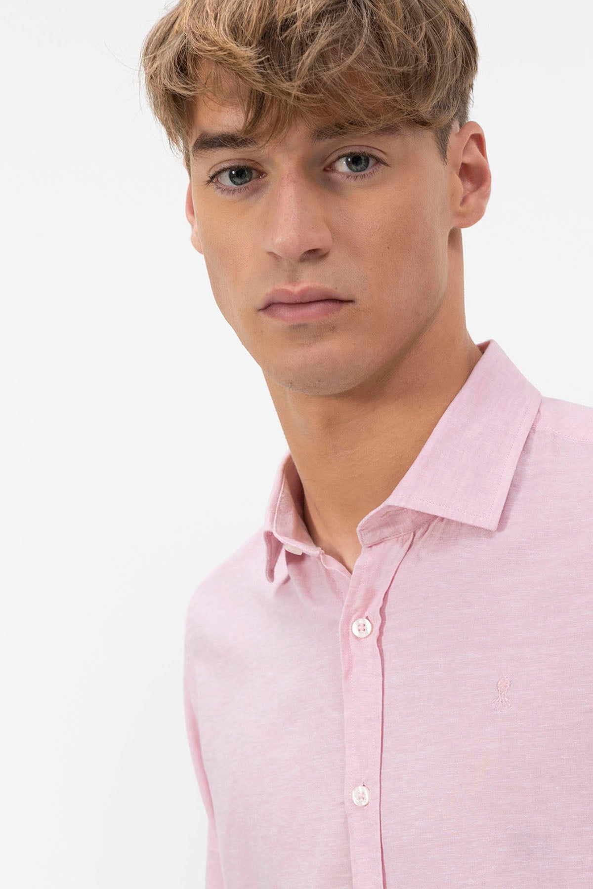 ITALIAN COLLAR SHIRT WITH LIGHT PINK LINEN