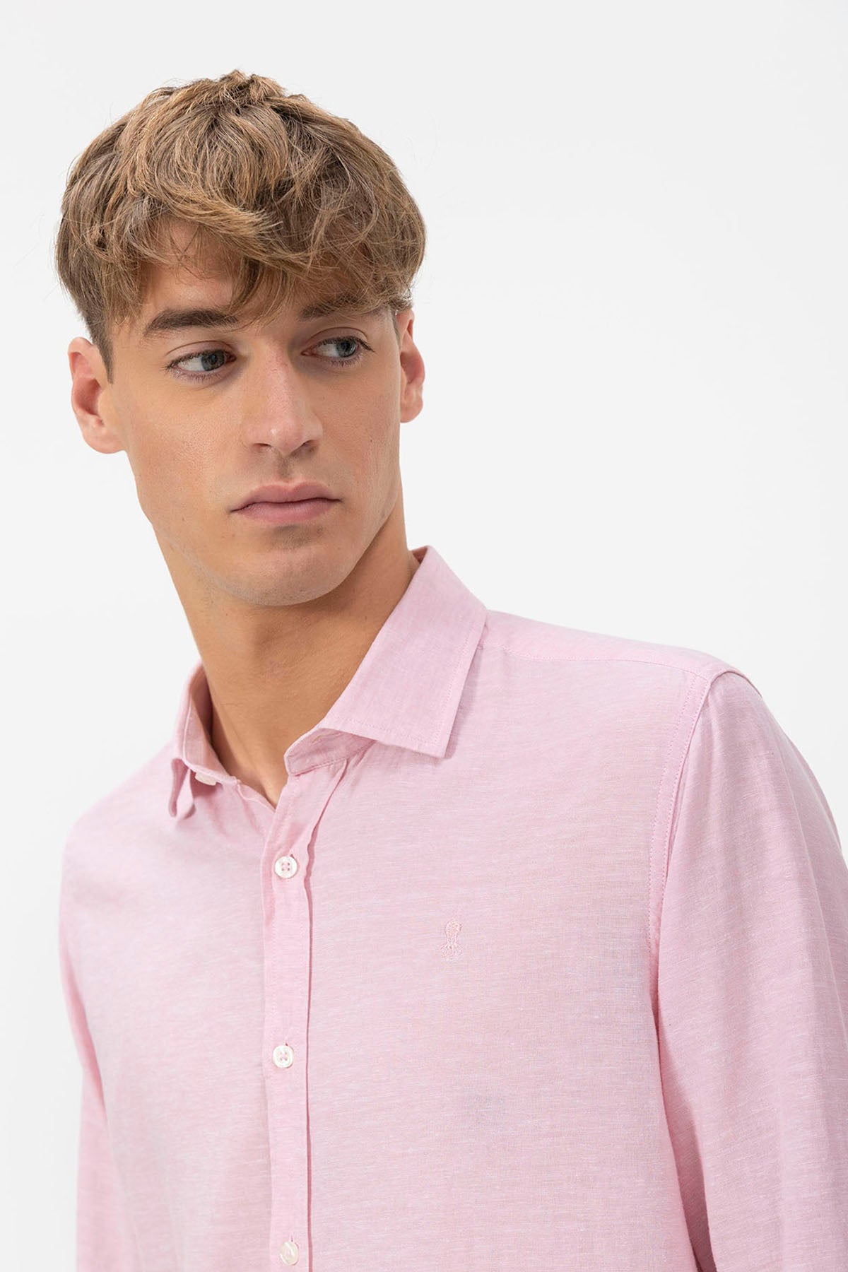 ITALIAN COLLAR SHIRT WITH LIGHT PINK LINEN