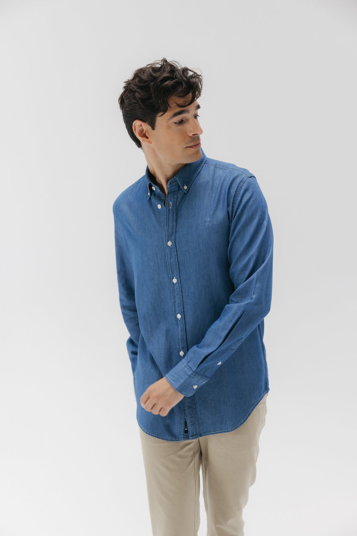 Camisa casual denim stone azul medio